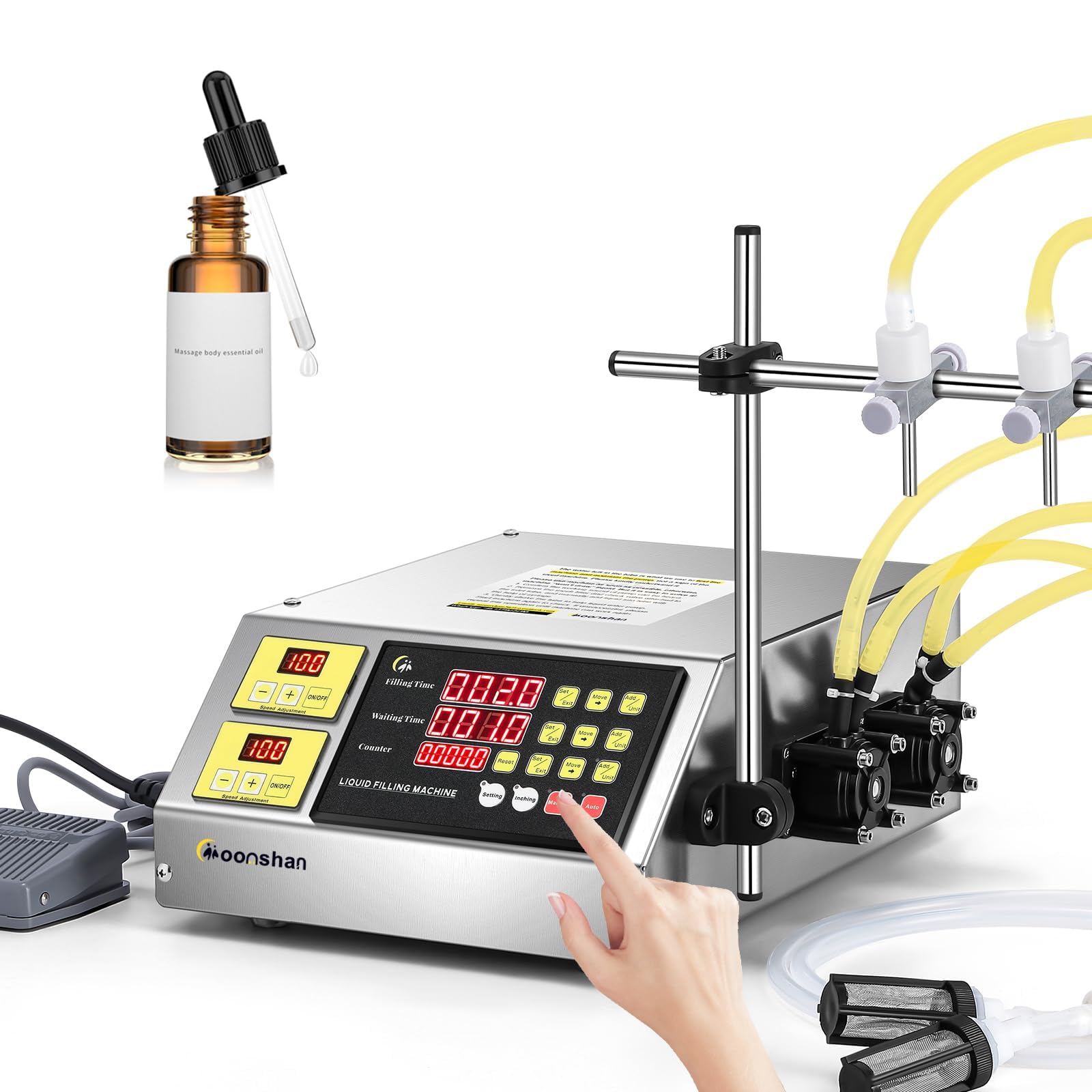 Automatic Peristaltic Pump Bottle Filling Machine - 22 oz/min Liquid Filler with Digital Control for Wine, Cosmetic Oil, Beverage & Essential Oils (Double Nozzle) - Perfect for Small Business, Homebrew & DIY Cosmetic Production