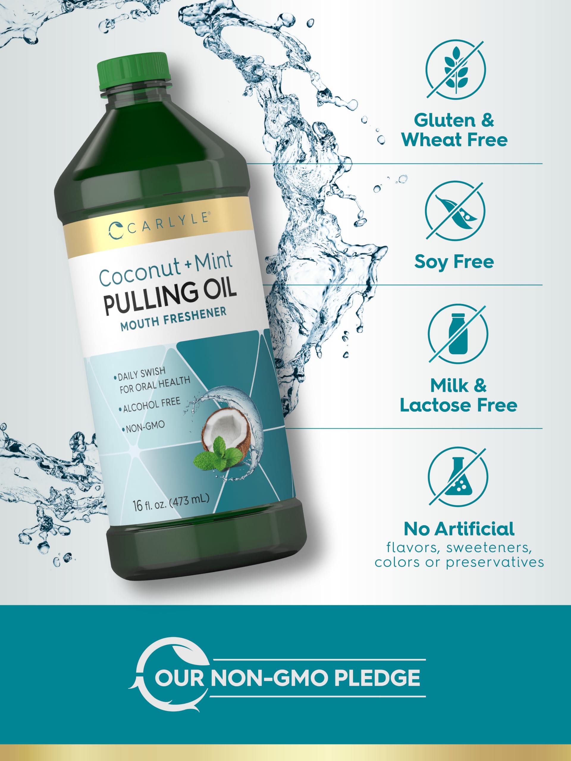 Organic Coconut & Mint Oil Pulling for Teeth & Gums | 16 Fl Oz (Pack of 2) | Alcohol-Free, Non-GMO Oral Care | Whitening, Fresh Breath & Gum Health | Morning Routine & Natural Dental Hygiene