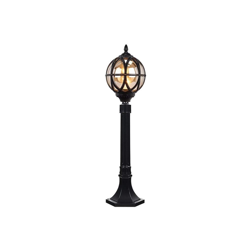 80cm Outdoor Waterproof Aluminum Lawn Lamp - Black European Spherical Street Light for Garden, Poolside, Villa Landscape Lighting | Durable Column Post Light for Patio, Pathway & Driveway Decor