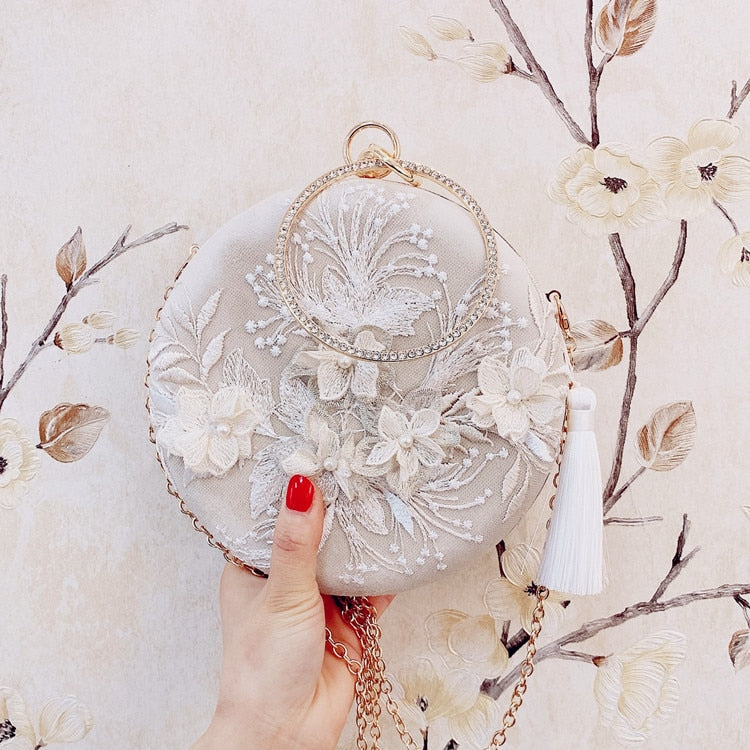 Elegant Embroidered Cream Clutch Purse for Women - Perfect for Weddings, Parties & Evening Events
