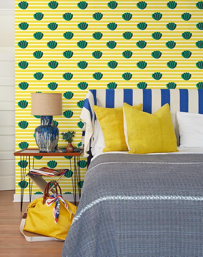 Clare V. 'Lotus Stripe' Yellow Wallpaper - Modern Peel & Stick Wallpaper for Bedroom, Living Room & Nursery Decor