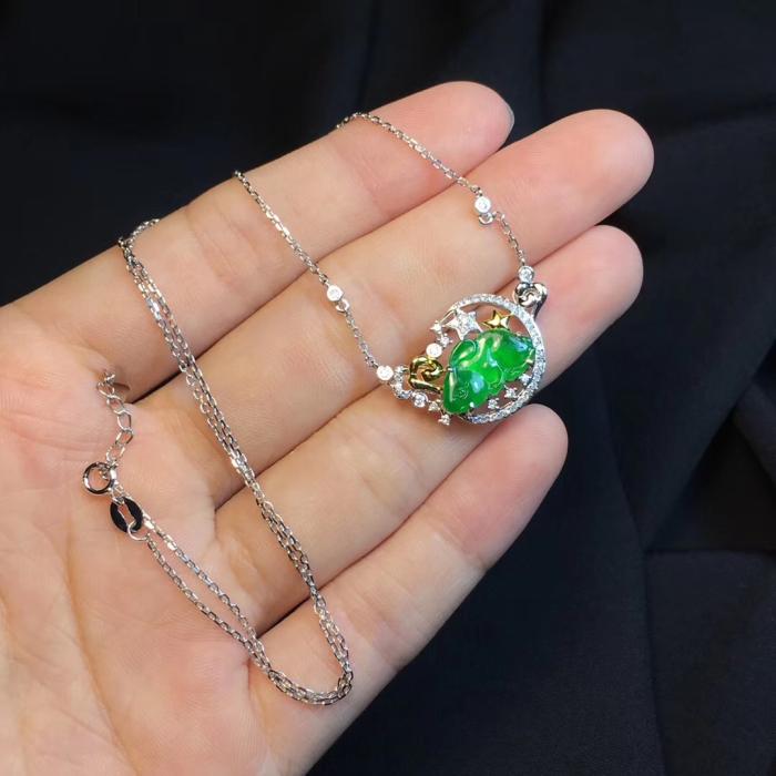 Natural Jadeite Necklace for Women - Elegant Green Jade Pendant with Sterling Silver Chain - Perfect for Weddings, Parties & Gifts