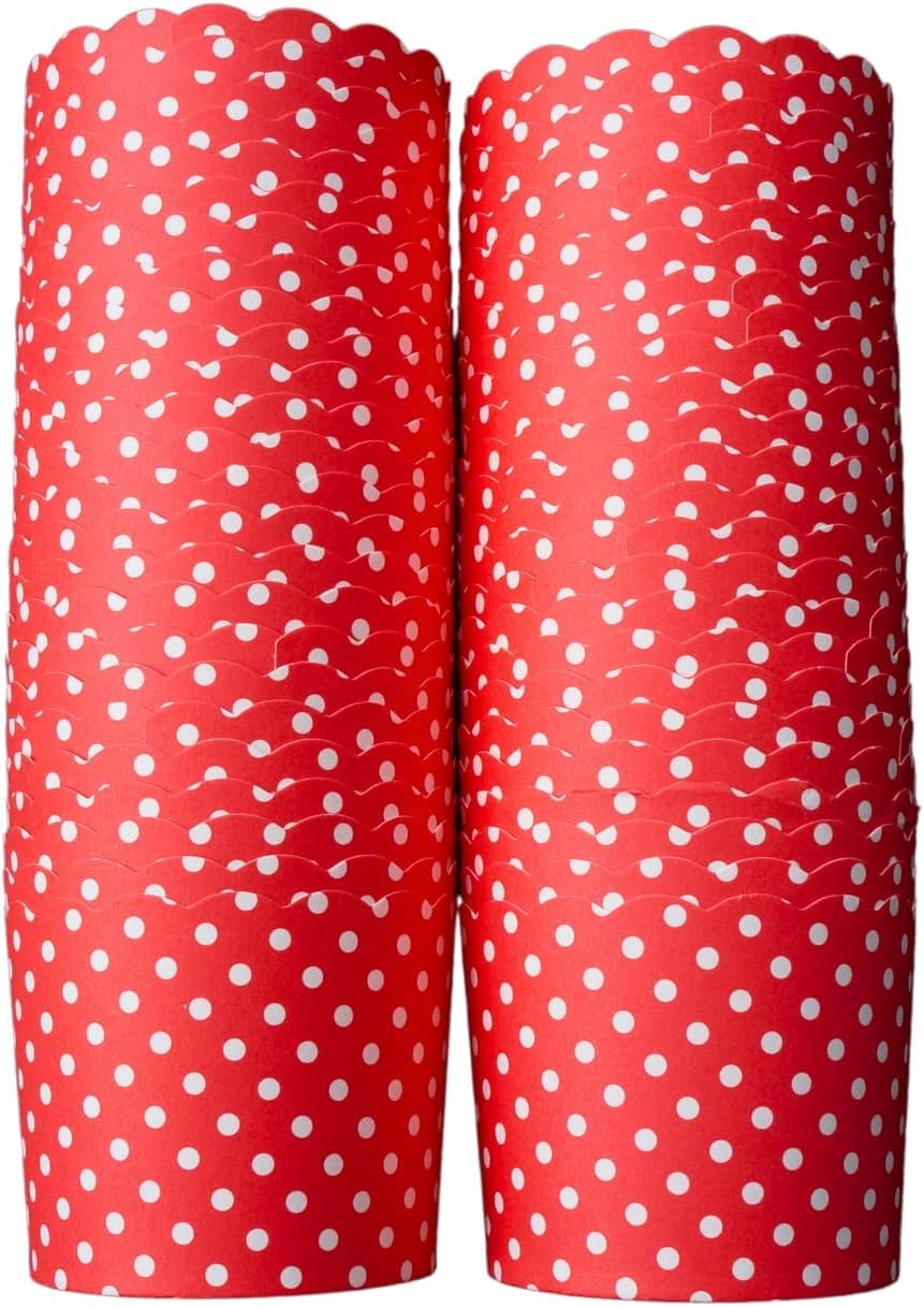 SMARTBUYER 50-Pack Disposable Greaseproof Baking Cups - Large Red Polka Dot Cupcake & Muffin Liners for Baking, Parties, and Home Decor