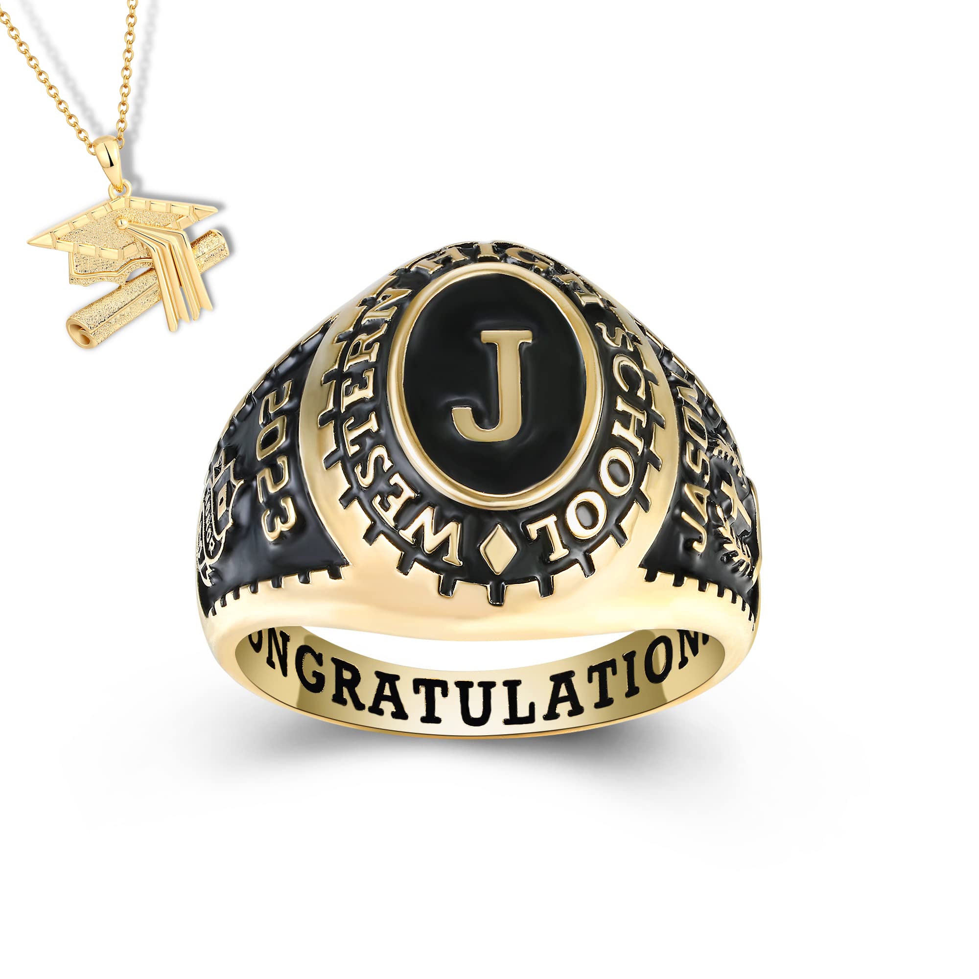 Authentic PJM Mementos USA Premium Class Ring for Men - 925 Sterling Silver or 10KT Gold Custom Graduation Ring - Personalized High School, College & University Rings - Perfect Graduation Gift for Him - Ideal for Commencement Ceremonies, Alumni Events & Special Occasions