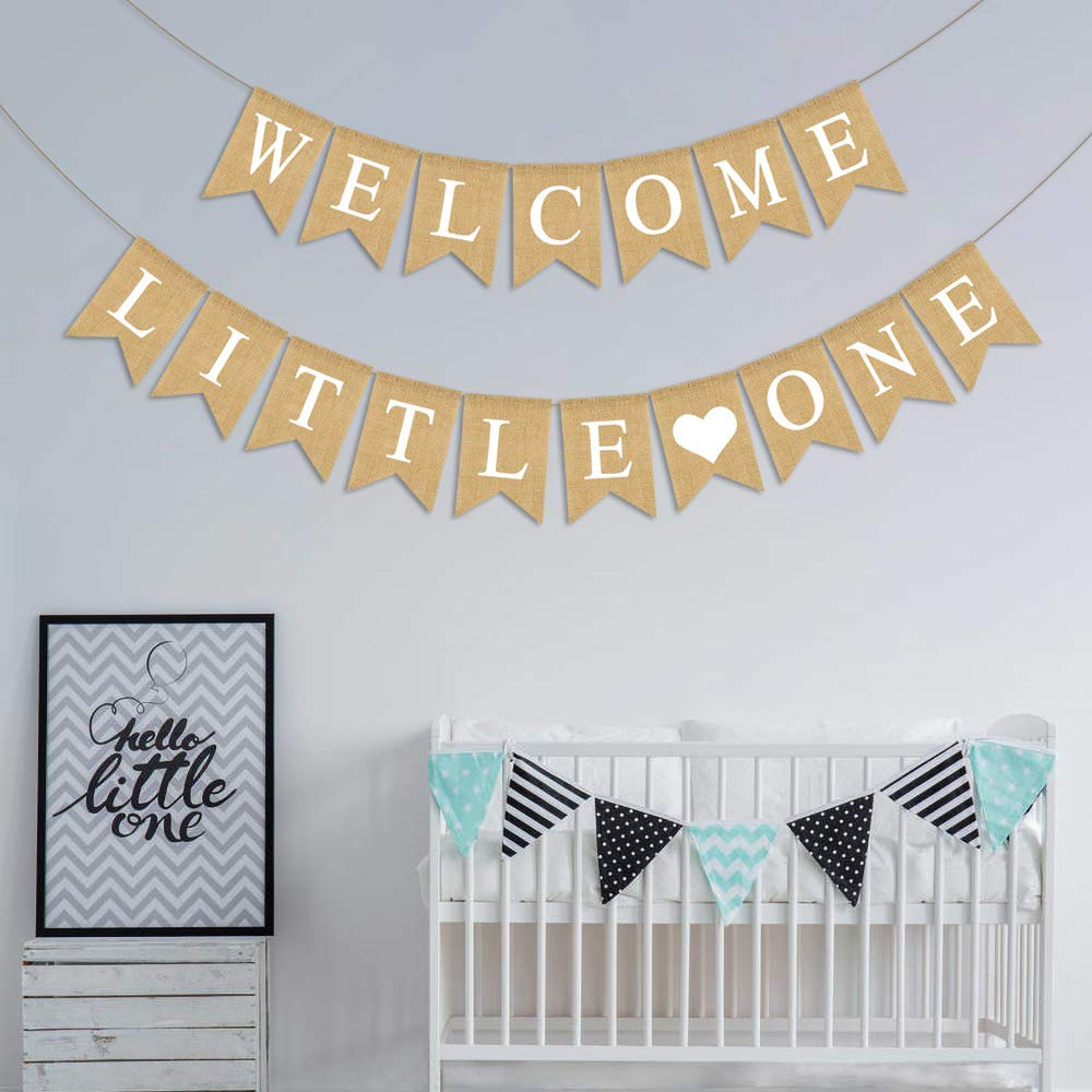 Rustic Jute Burlap Welcome Little One Banner - Gender Neutral Baby Shower & Gender Reveal Party Decoration - Perfect for Nursery Decor and Newborn Celebrations