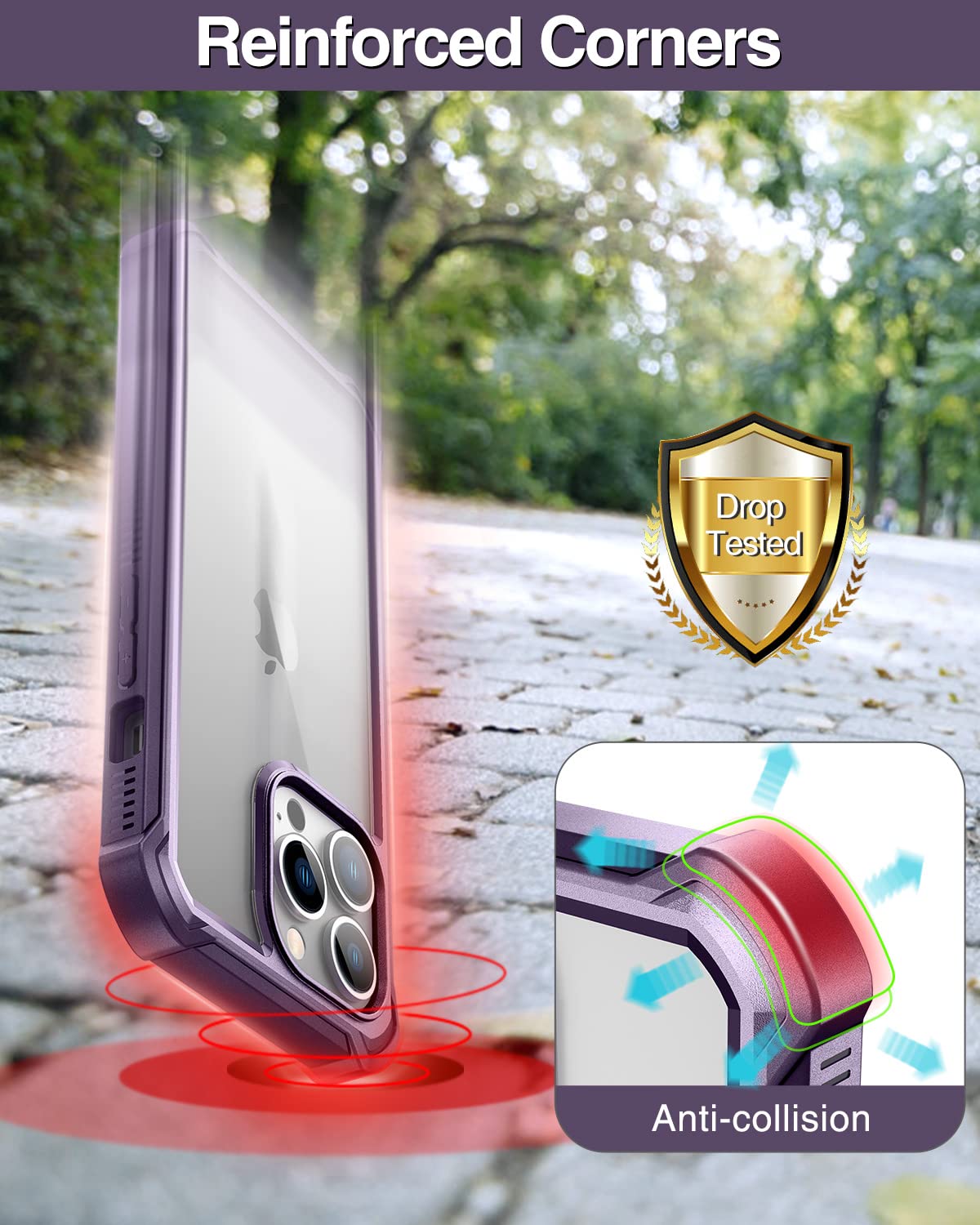 Dexnor iPhone 13 Pro Max Case (6.7 inch) - Clear Rugged 360 Full Body Protective Cover with Built-in Screen Protector | Shockproof Heavy Duty Bumper Case | Perfect for Outdoor Activities, Work & Travel (Purple)