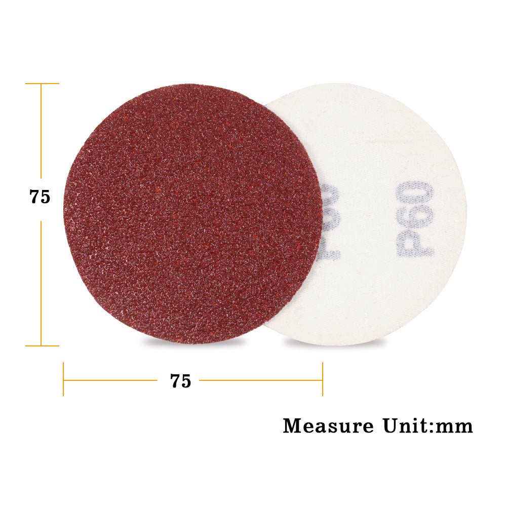 SPEEDWOX 100-Pack 3 Inch 60 Grit Hook & Loop Sanding Discs for Drill, Grinder & Rotary Tools - No Hole Sandpaper for Woodworking, Metal Polishing & DIY Projects