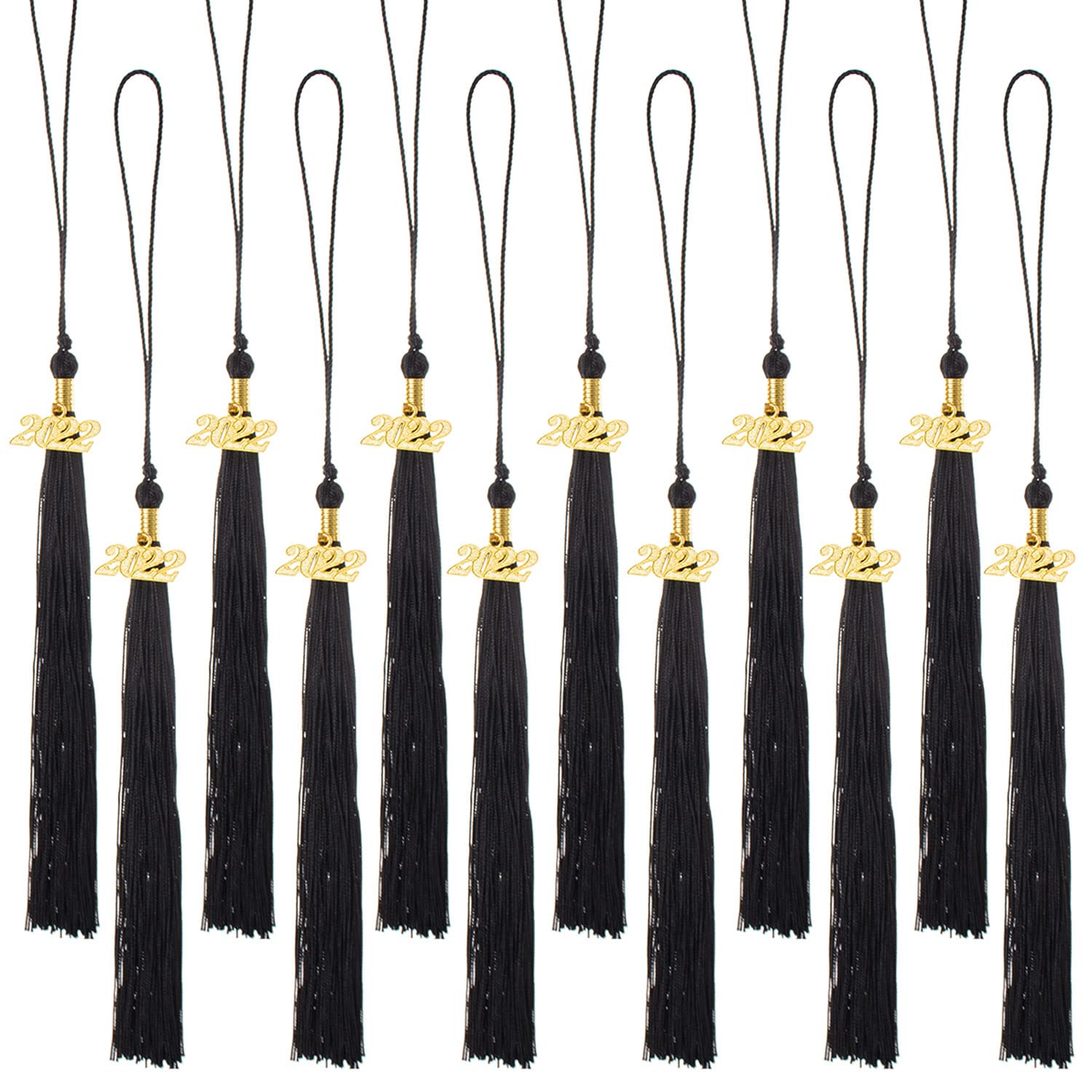 12 Pack 2022 Graduation Tassels with Charm - Black Cap Tassel Decorations for Graduation Ceremony & Party Supplies - Perfect for High School, College Commencement Celebrations