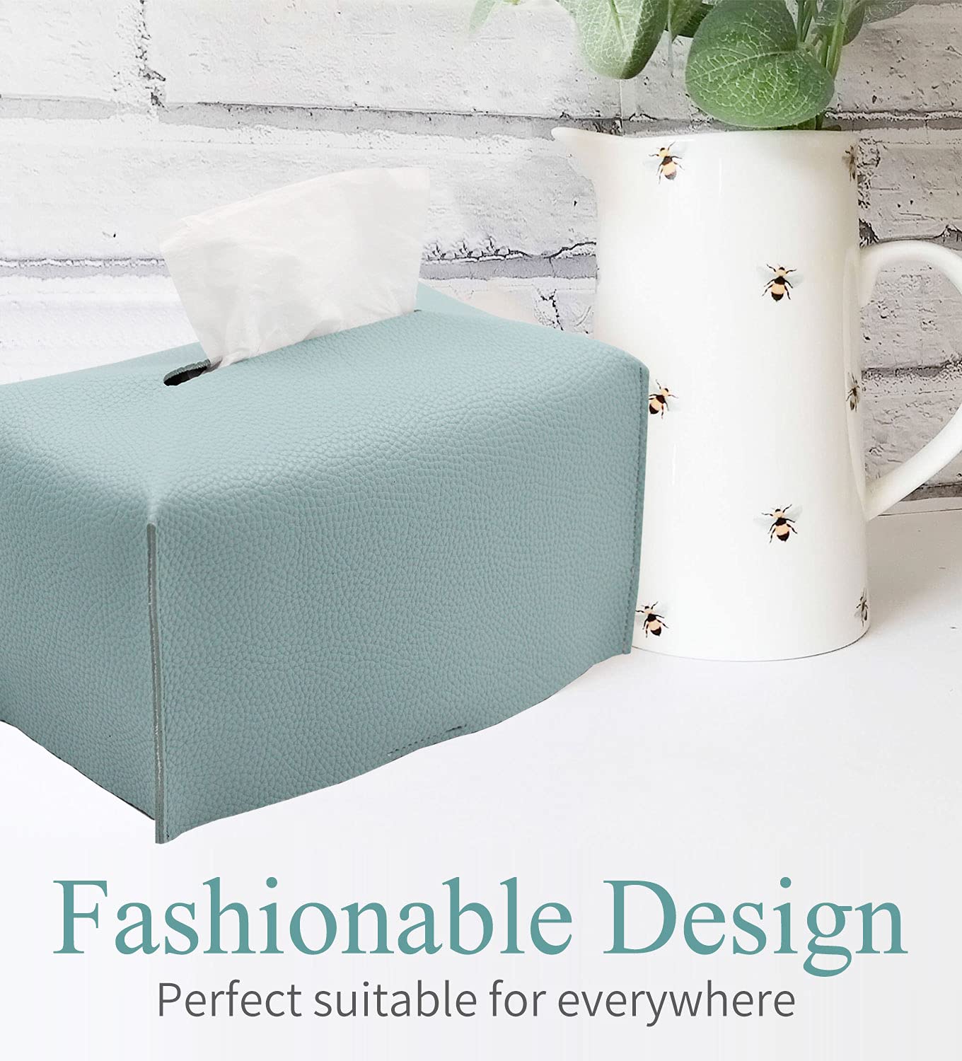 Livelab Modern PU Leather Tissue Box Cover - Decorative Rectangular Organizer Holder for Home & Office (9.5x5x5 Inches, Tiffany Blue) | Perfect for Vanity Countertops, Nightstands, Living Room, Office Desk & Car Accessories