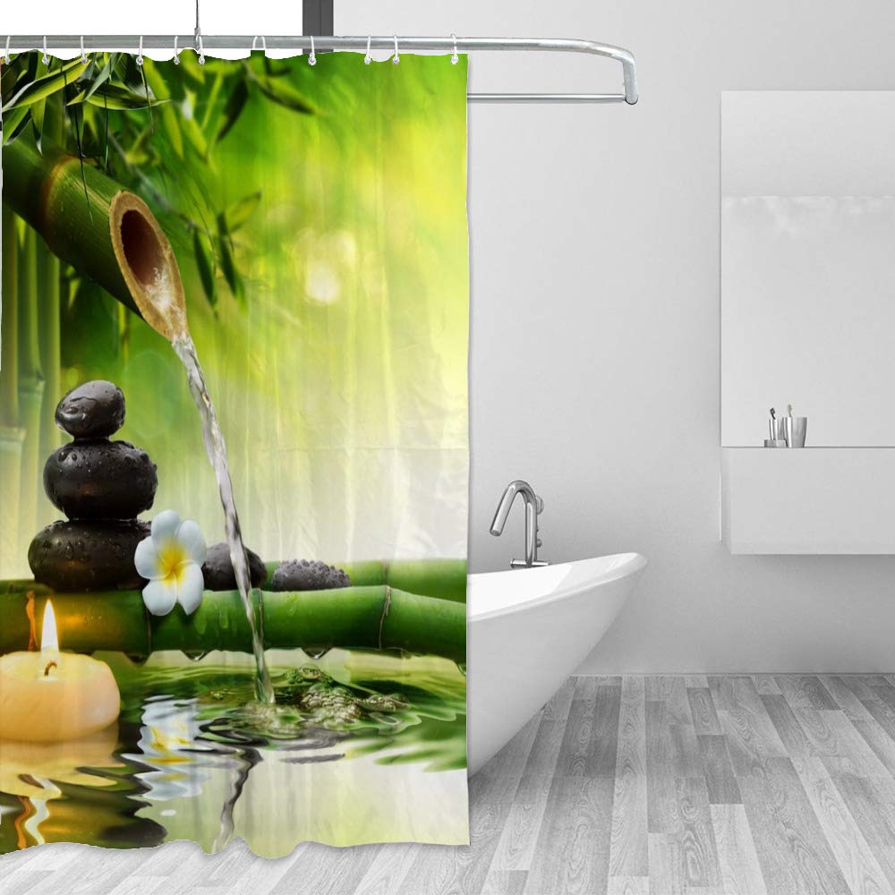 Waterproof Polyester Shower Curtain with 12 Hooks - Bamboo Forest & Running Water Design - 66x72 Inch Bathroom Decor - Machine Washable & Durable - Perfect for Modern Bathrooms, Spas, and Guest Baths