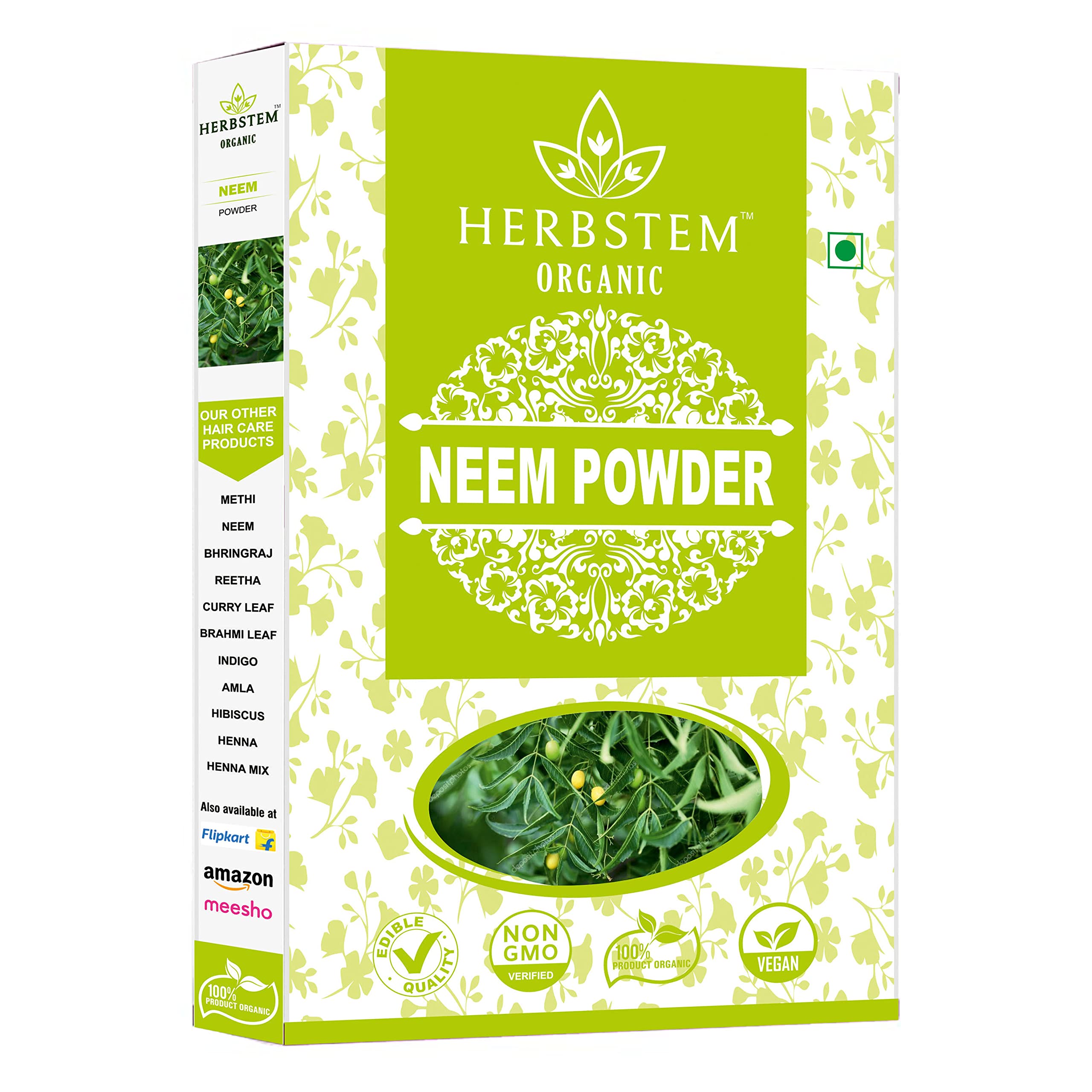 Herbstem 100% Pure Natural Neem Leaves Powder | Sun-Dried Chemical-Free | Promotes Hair Growth & Skin Care | 200g for DIY Face Masks & Hair Treatments