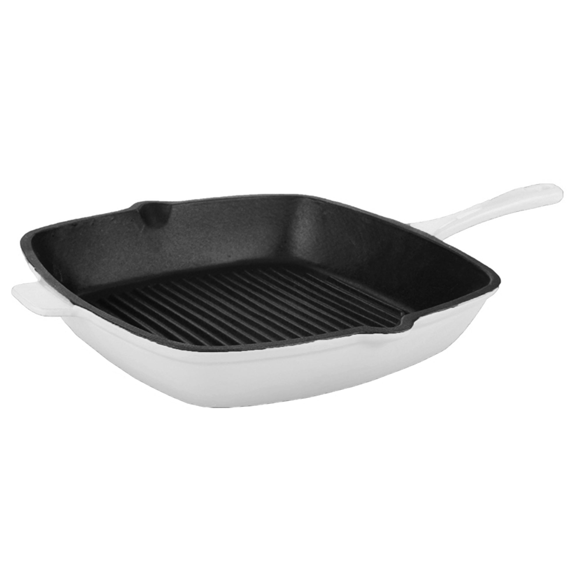 BergHOFF Neo Cast Iron Square Grill Pan 11 Inch | Premium White Grill Pan for Steak, Vegetables & More | Perfect for Indoor & Outdoor Cooking, Camping & BBQ Parties