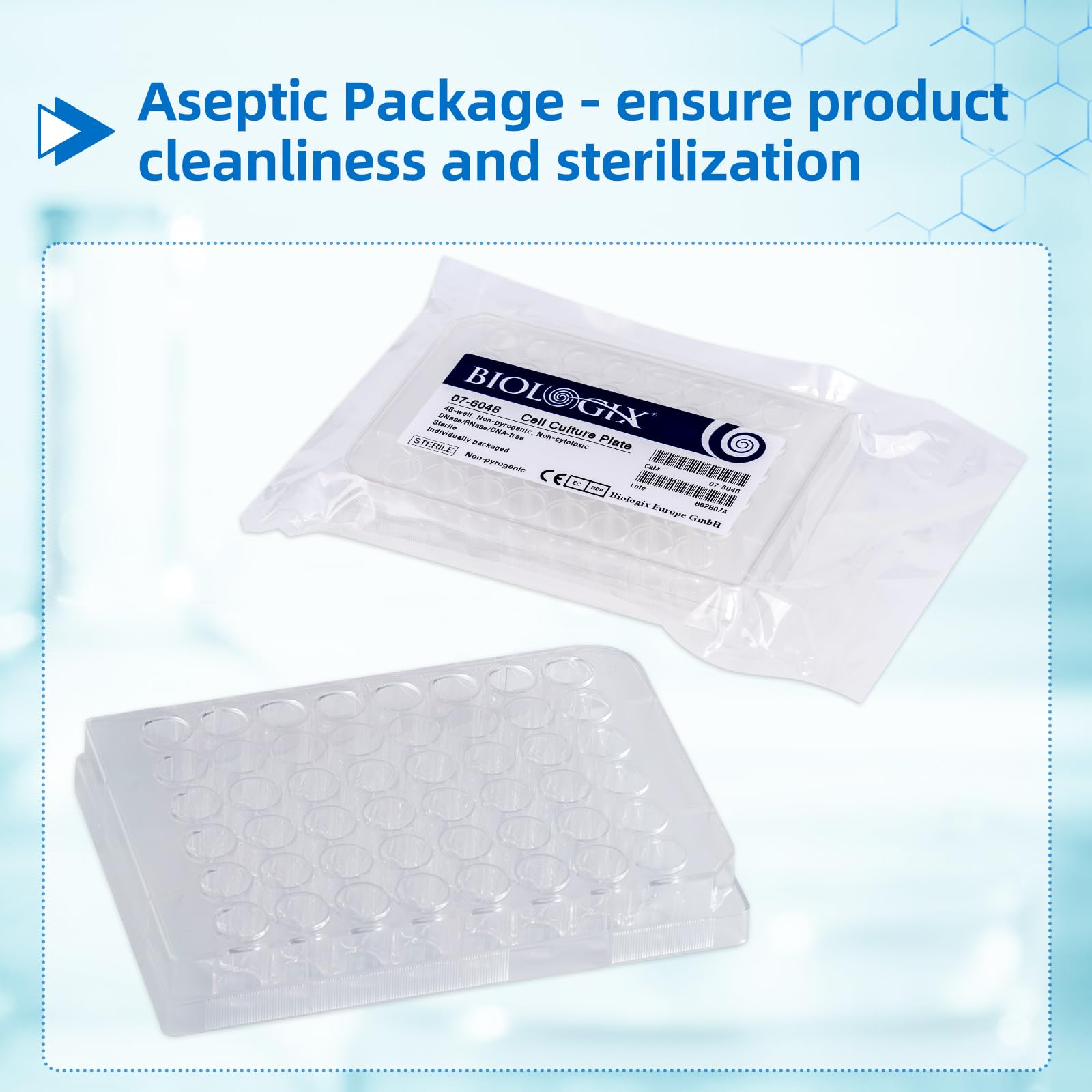 Sterile 48-Well Polystyrene Cell Culture Plates with Lids - Individually Wrapped, Tissue Culture Treated for Laboratory Use - Ideal for Cell Growth, Chemical Reactions & Biomedical Research (Case of 50) - Perfect for Life Science Labs, Pharmaceutical Research & Academic Experiments