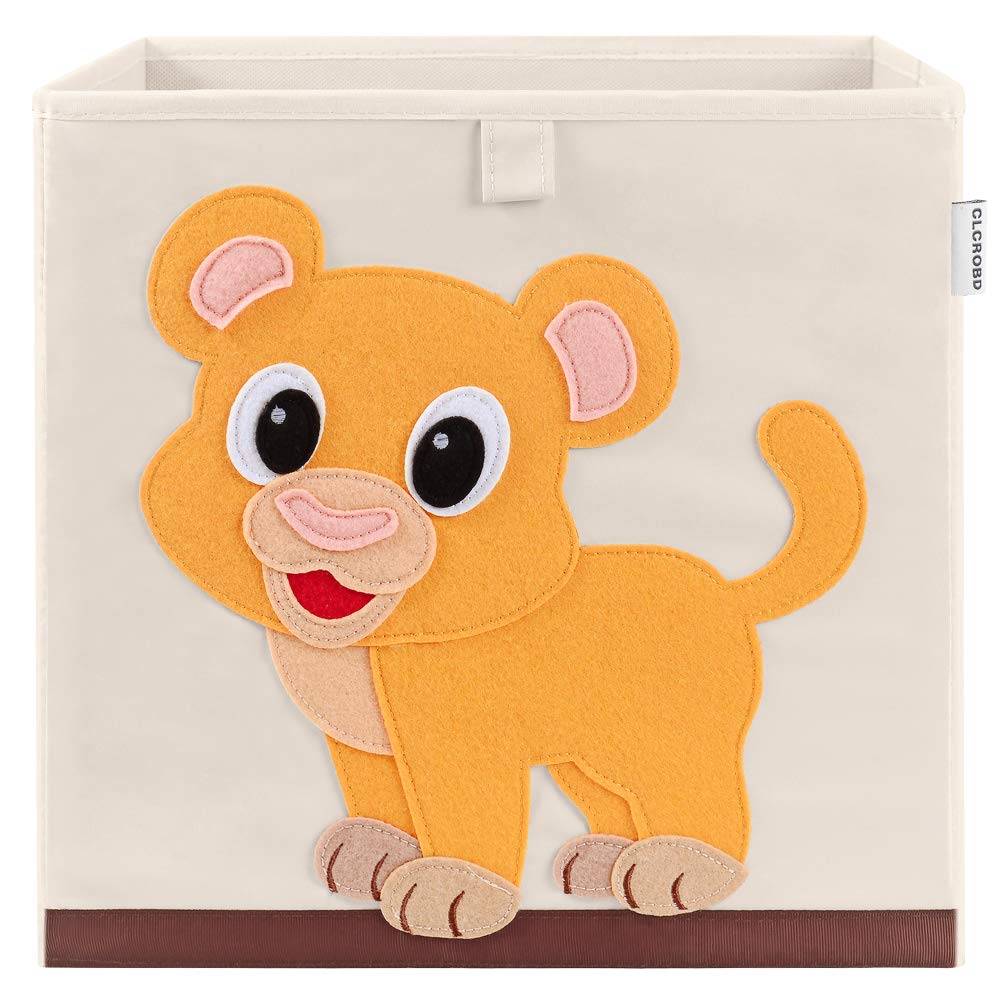 CLCROBD Foldable Animal Cube Storage Bins - 13 Inch Baby Lion Fabric Toy Box & Organizer for Kids Nursery | Perfect for Toy Storage, Baby Room Decor & Playroom Organization