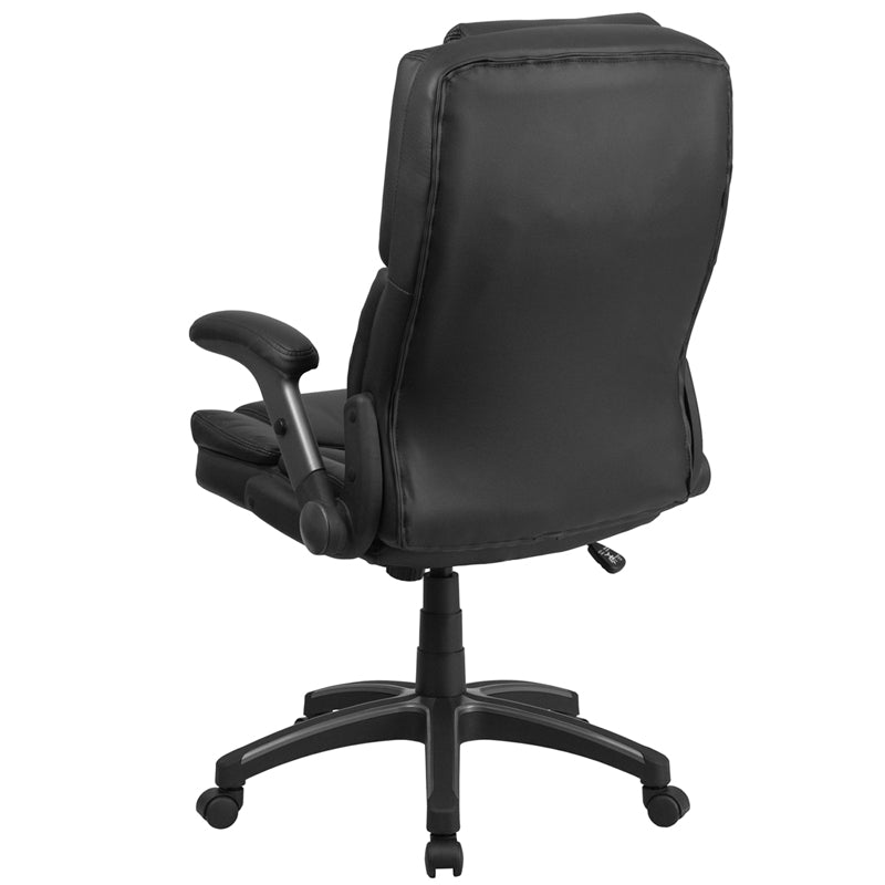 FLASH Hansel Extreme Comfort High Back Black LeatherSoft Executive Swivel Ergonomic Office Chair with Flip Up Arms - Premium Home & Office Seating for Long Work Hours