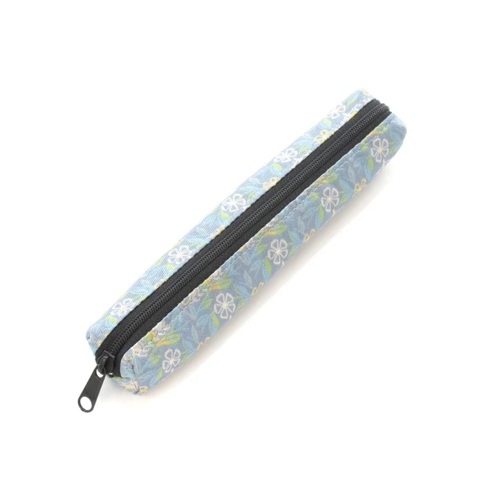 Nishijin Woven Pencil Case - Traditional Japanese Craft from Kyoto | Blue Grey Design with Marrying Mice Cut Paper Pattern | Perfect for School, Office & Gift Giving