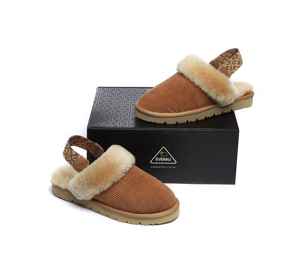 EVERAU® Women's 2-Way UGG Slippers with Removable Strap - Soft Sheepskin & Wool Slingback Corduroy House Shoes for Cozy Indoor & Outdoor Wear