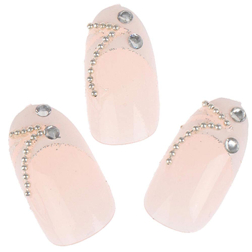 24pcs HUJL False Nails - Long Fashion Fake Nails for Women with 3D White Flower Carving | Natural Nail Art Design | Perfect for Parties, Weddings & Special Occasions