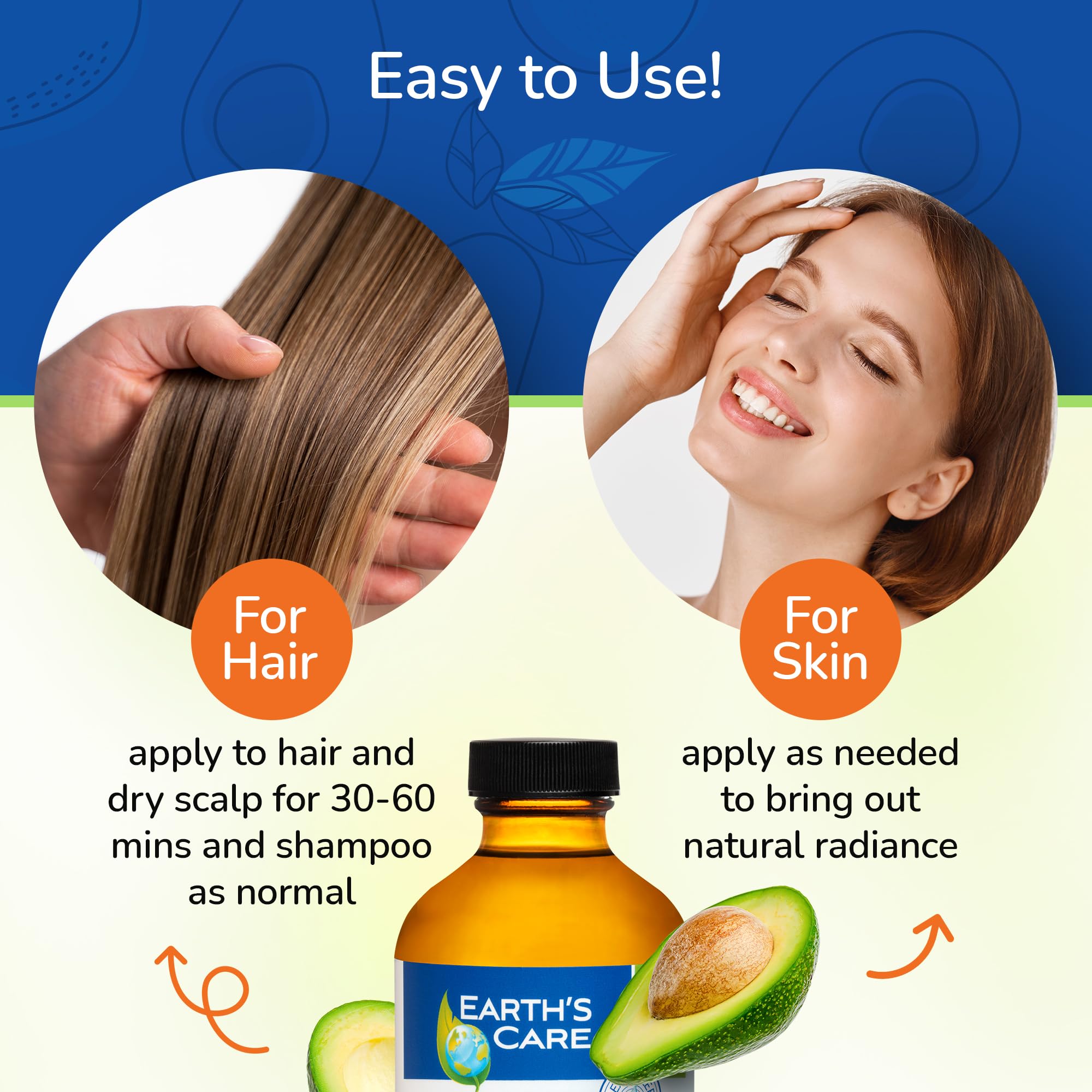 Earth's Care Pure Avocado Oil for Hair & Skin - Vitamin E Enriched - 8 Fl Oz (Pack of 3) - Natural Moisturizer for Dry Hair, Scalp Care & Skin Hydration - Perfect for DIY Beauty & Massage Therapy