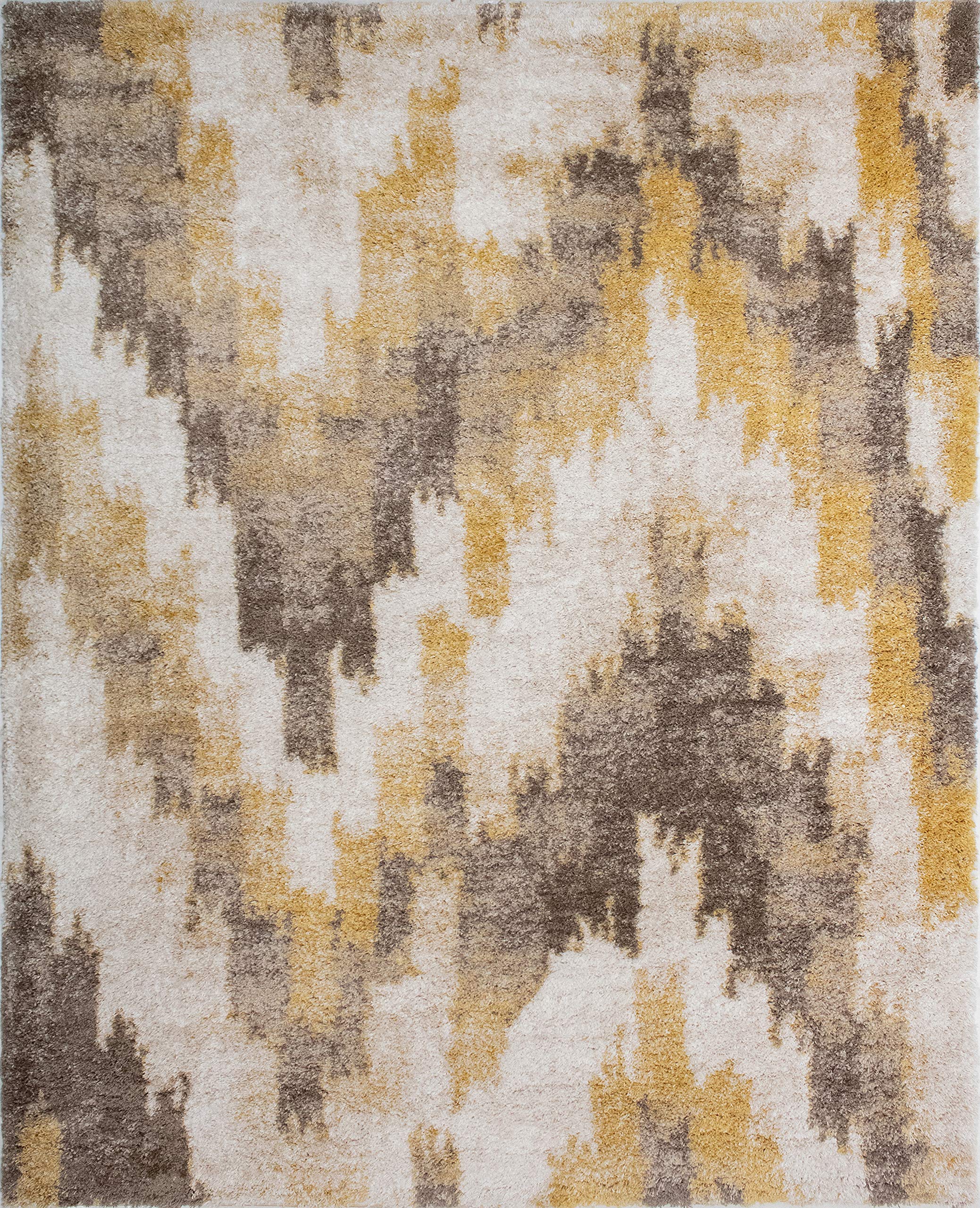 Premium Noori Rug - Luxury Imported Machine-Made High Pile Ikat Rectangle Carpet - Brown & Gold (10' x 14') - Soft & Durable for Bedroom, Dining Room, Living Room Decor