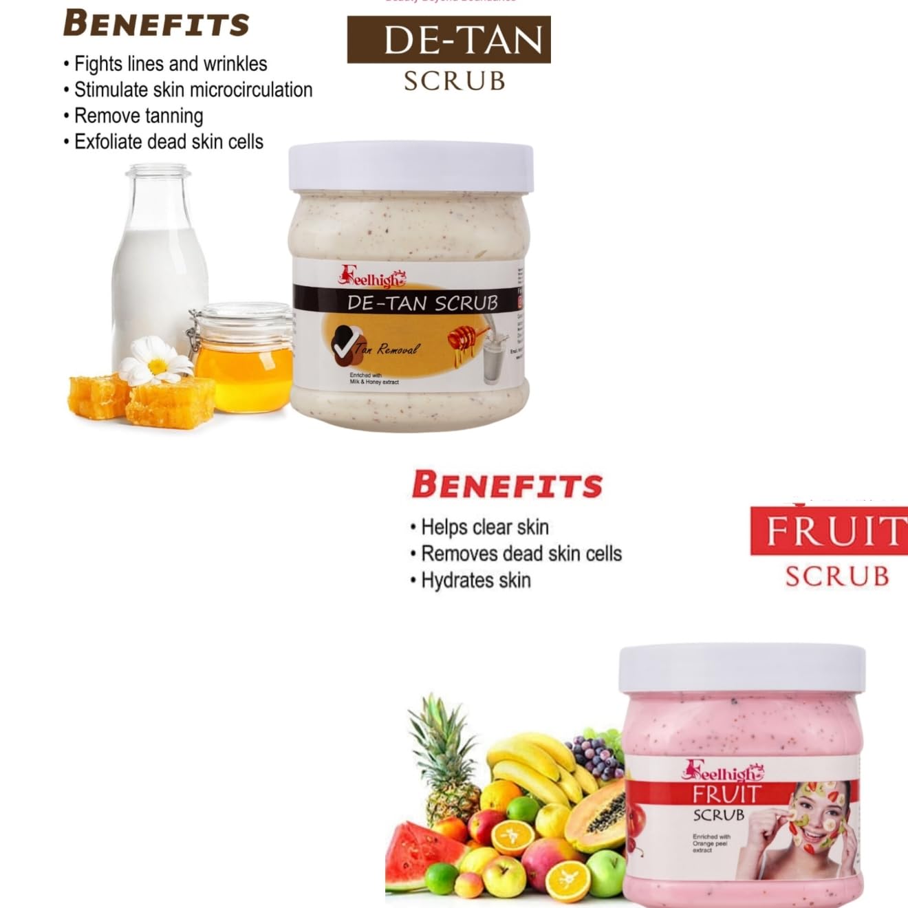 Face & Body Tan Removal Scrub with Milk & Honey Extract 500ml + Strawberry Fruit Scrub for Smooth Skin 500ml - Exfoliating Skincare Combo for Men & Women | Perfect for Daily Use & Spa Treatments