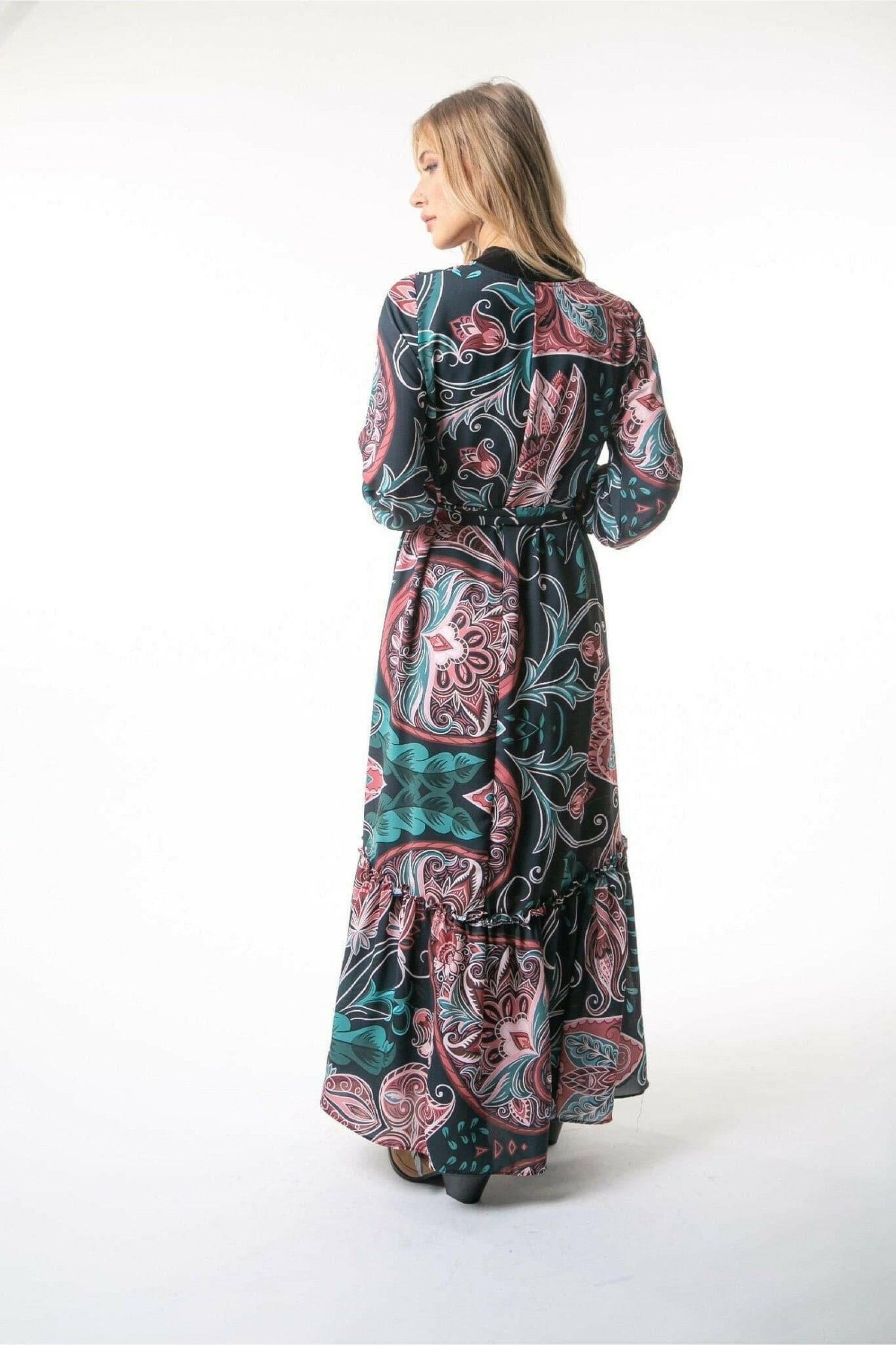 Elegant Floral Paisley Print Long Sleeve Maxi Dress for Women | Boho Chic Formal & Casual Wear | Perfect for Weddings, Parties & Everyday Outfits