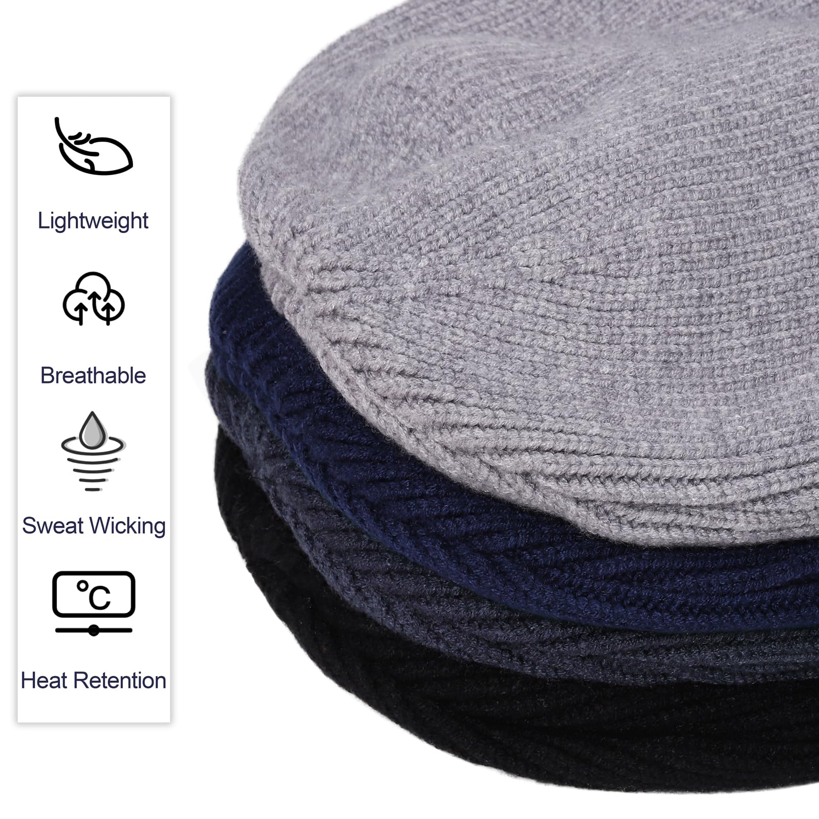 Apoway 4 Pack Winter Warm Fleece-Lined Earflap Beanie Hat for Men & Women - Stretchy Skull Cap with Ear Covers for Cold Weather, Outdoor Activities, Skiing & Snowboarding