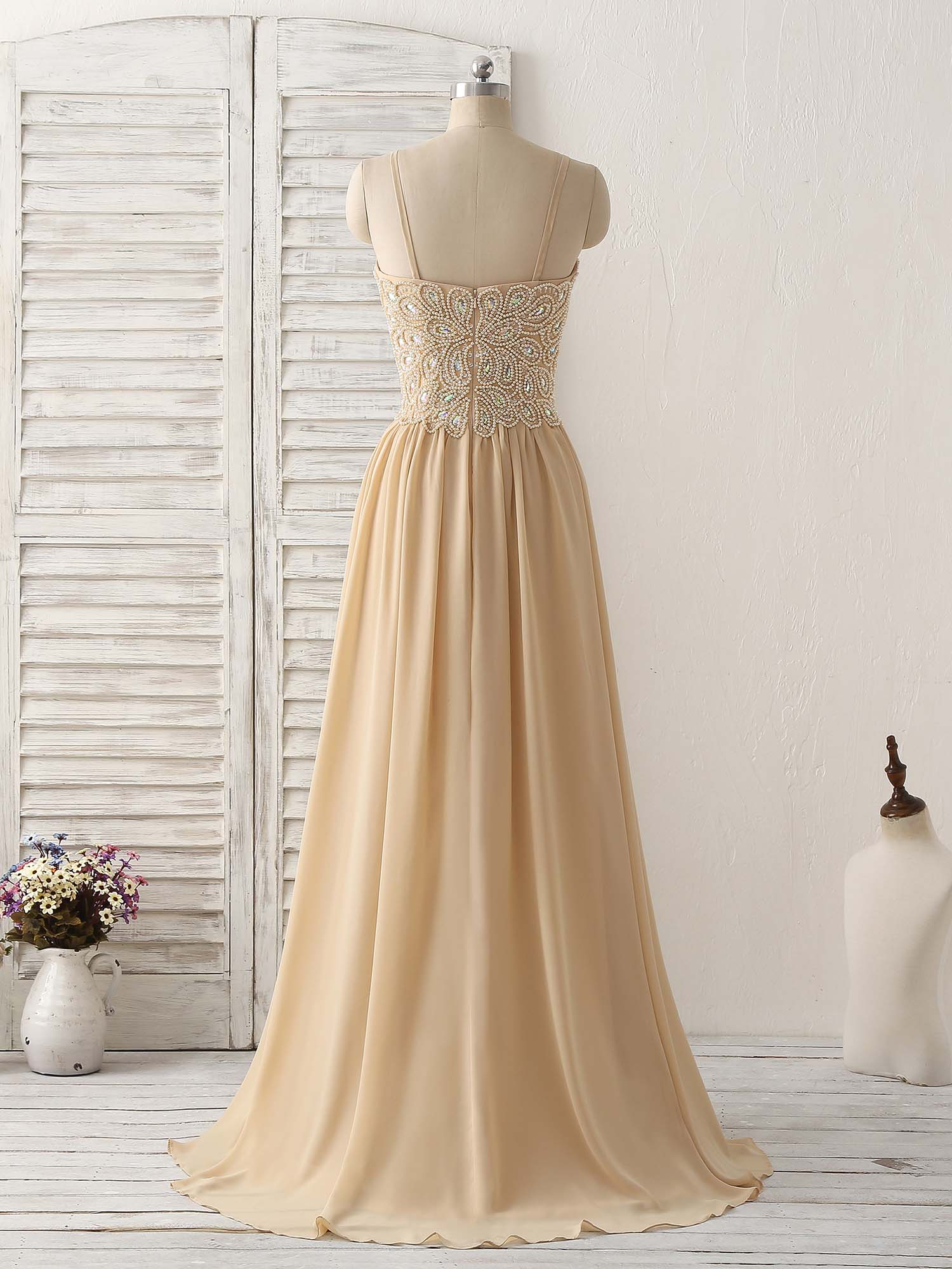 Elegant Champagne Sweetheart Neck Beaded Long Prom Dress for Evening Gala & Formal Events - Perfect for Homecoming, Wedding Guest, and Special Occasions