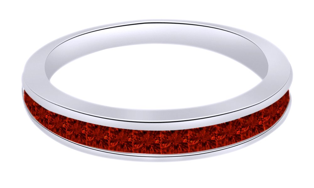 14K Gold Over Sterling Silver Princess Cut Simulated Garnet Anniversary Band Ring - Elegant Gift for Women, Valentine's Day, Wedding & Special Occasions