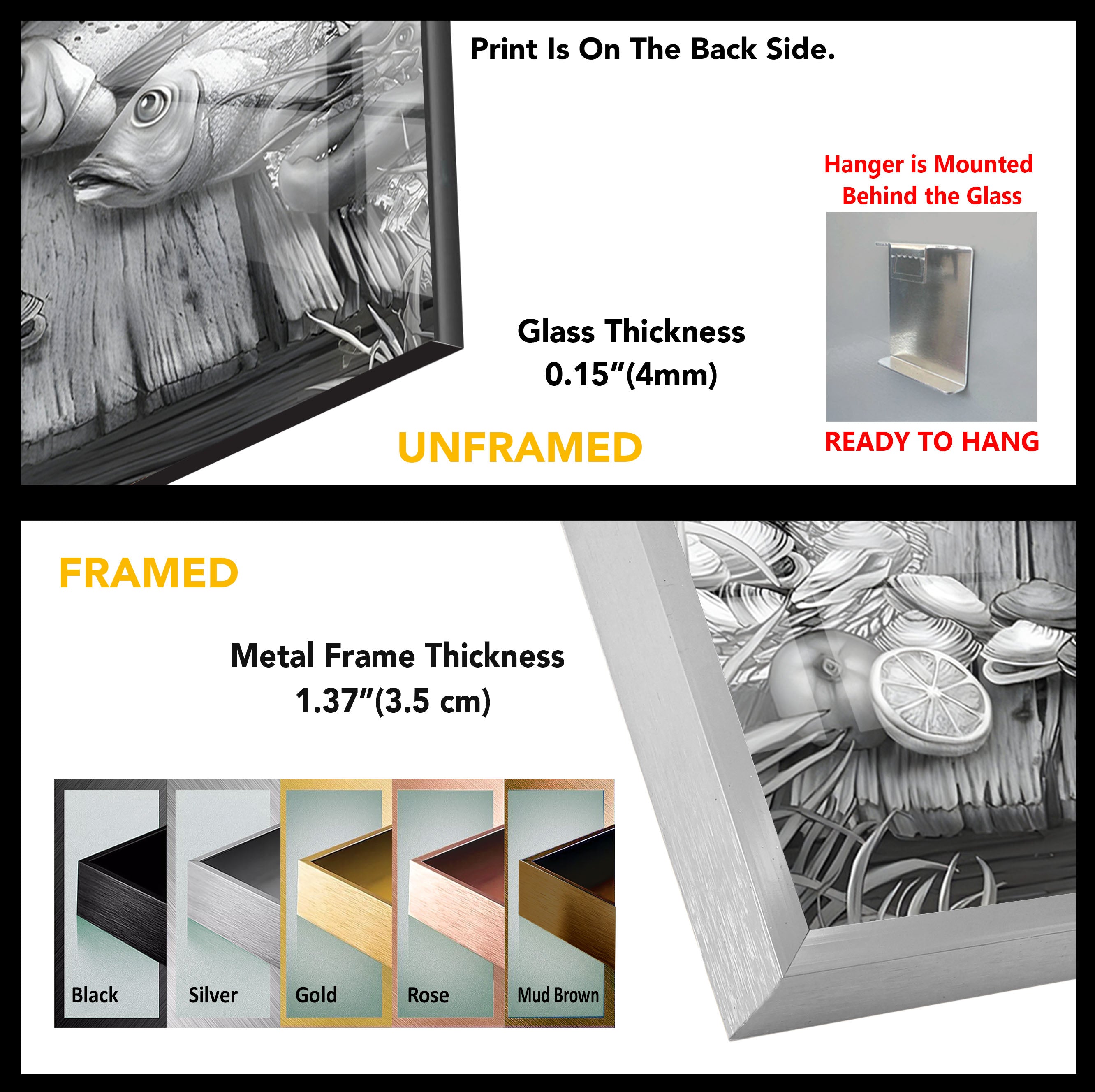 Black and White Fish Art Glass Wall Decor - Elegant Ocean-Themed Mural for Living Room, Bedroom & Office
