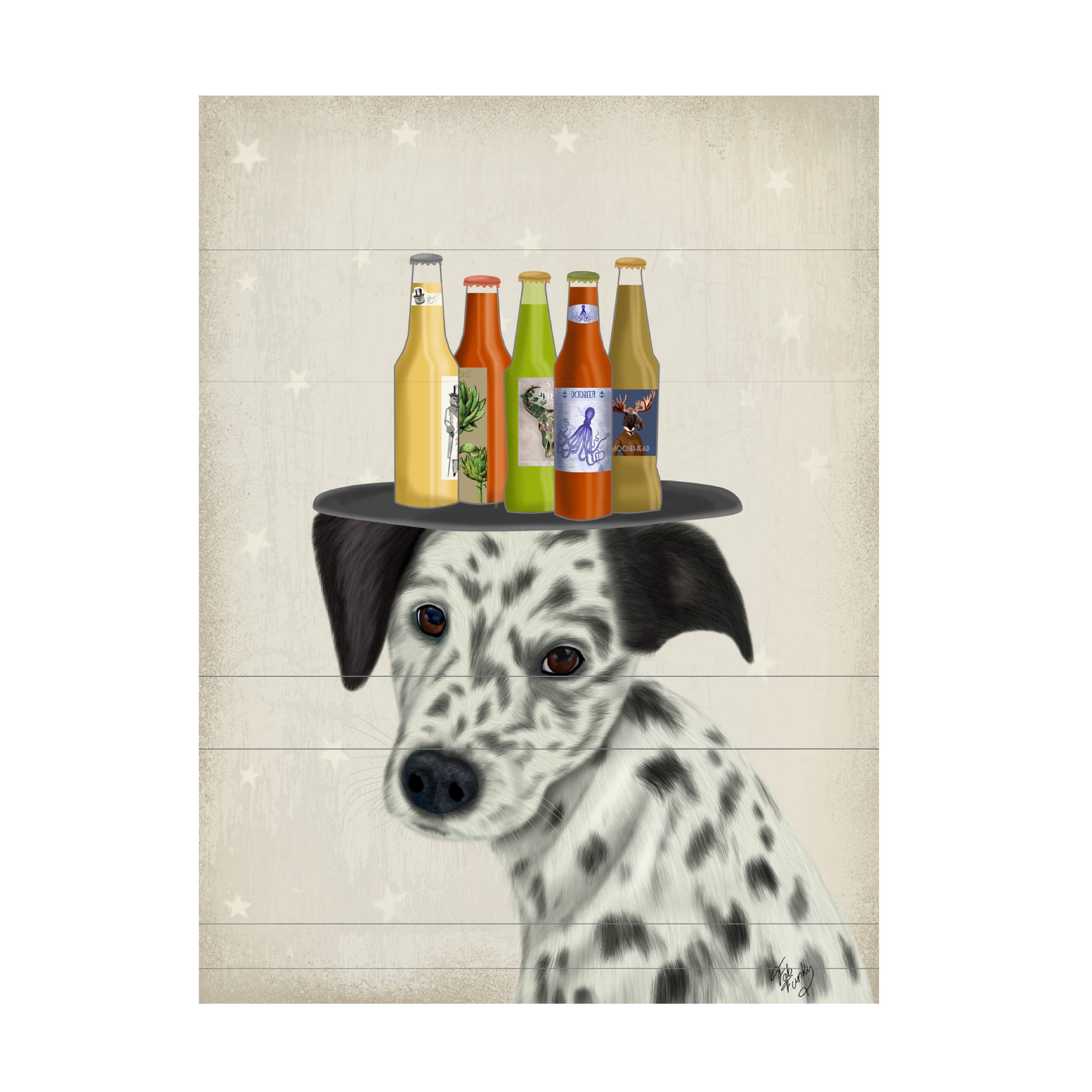 Trademark Fine Art 'Dalmatian Beer Lover' Canvas Wall Art by Fab Funky - Funny Dog & Beer Painting for Man Cave, Bar Decor, Home Office