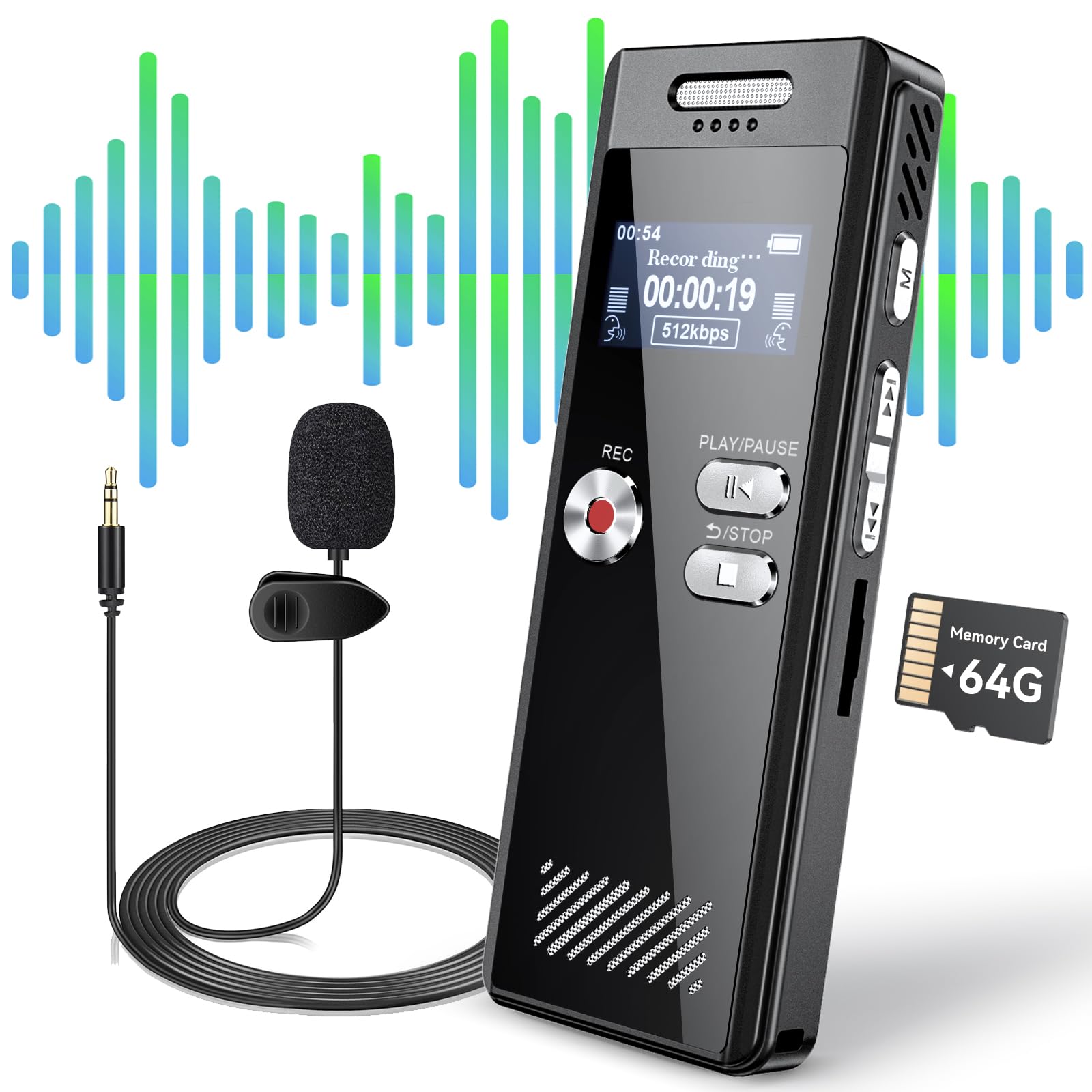 64GB Digital Voice Recorder with Playback - HD Dual Mic Tape Recording Device for Lectures, Meetings & Interviews | Voice Activated & Line-in Audio Recorder for Students, Professionals & Journalists