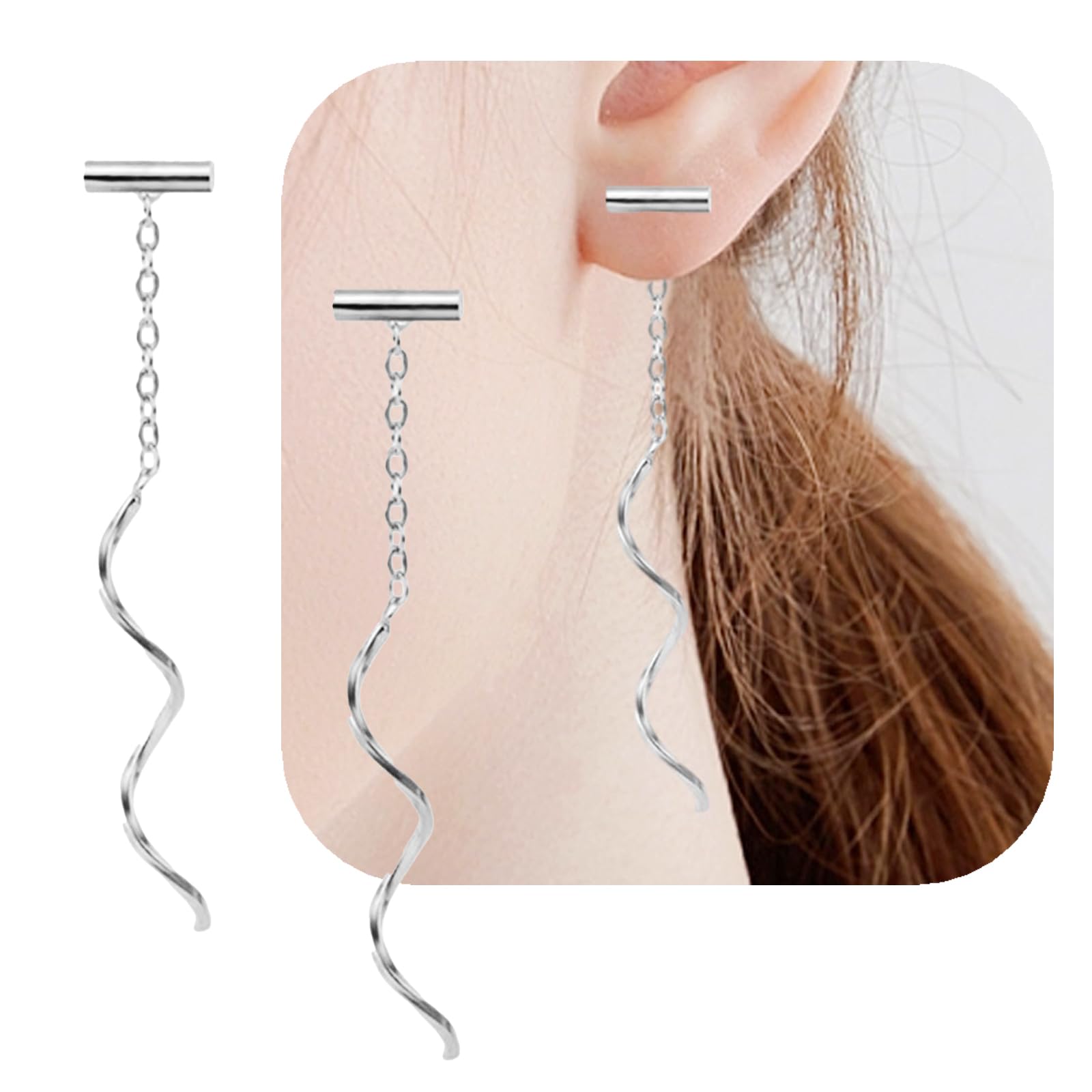 925 Sterling Silver Spiral Threader Earrings - Handmade Long Pull-Through Dangle Earrings for Women & Teens | Trendy Boho Jewelry Gift for Parties, Date Night & Everyday Wear