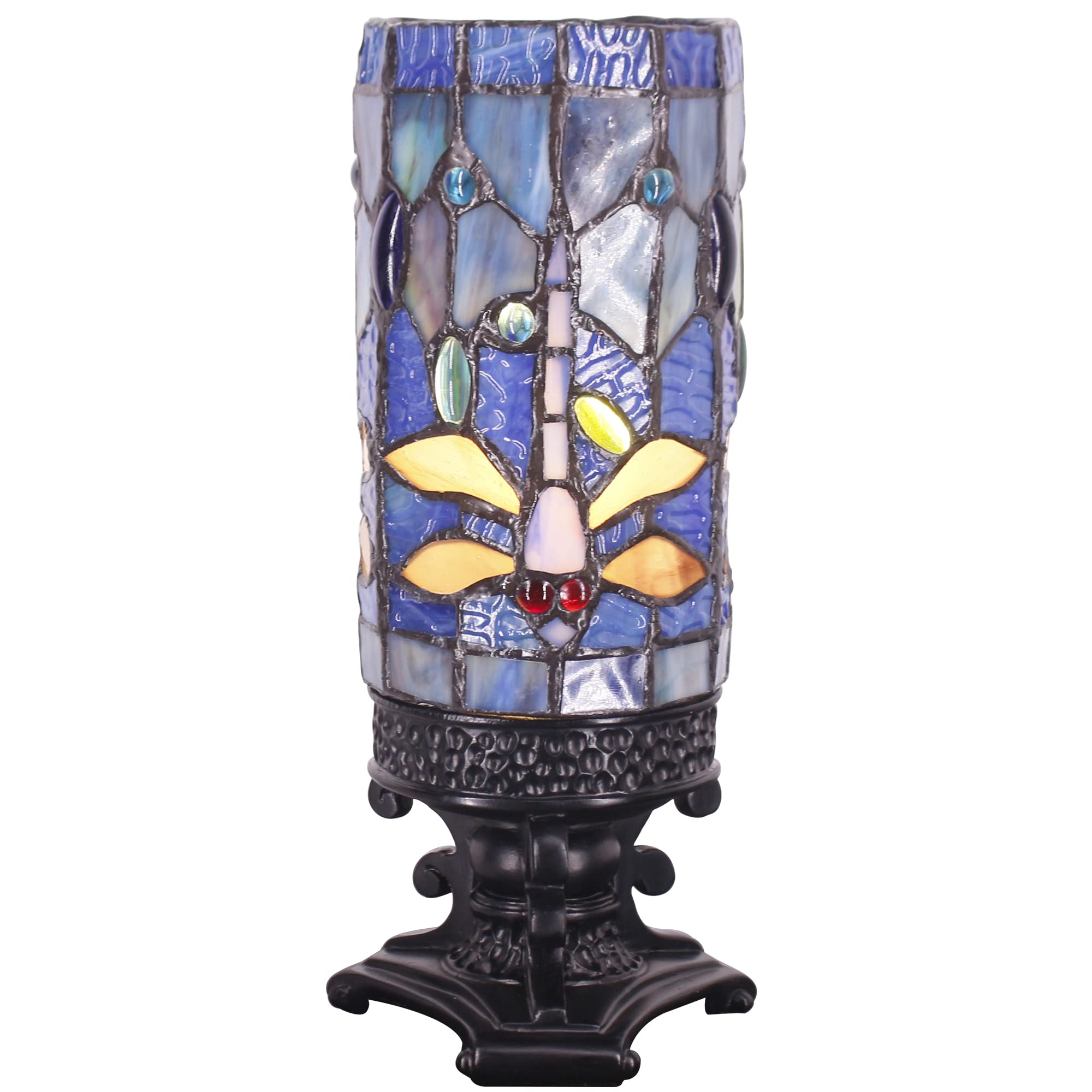 Mini Tiffany Stained Glass Table Lamp - Navy Dragonfly Style, 4