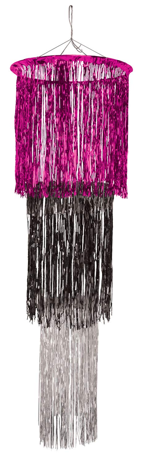 Beistle 3-Tier Shimmering Chandelier in Cerise, Black & Silver - Elegant Party Decor for Weddings, Birthdays & Special Events