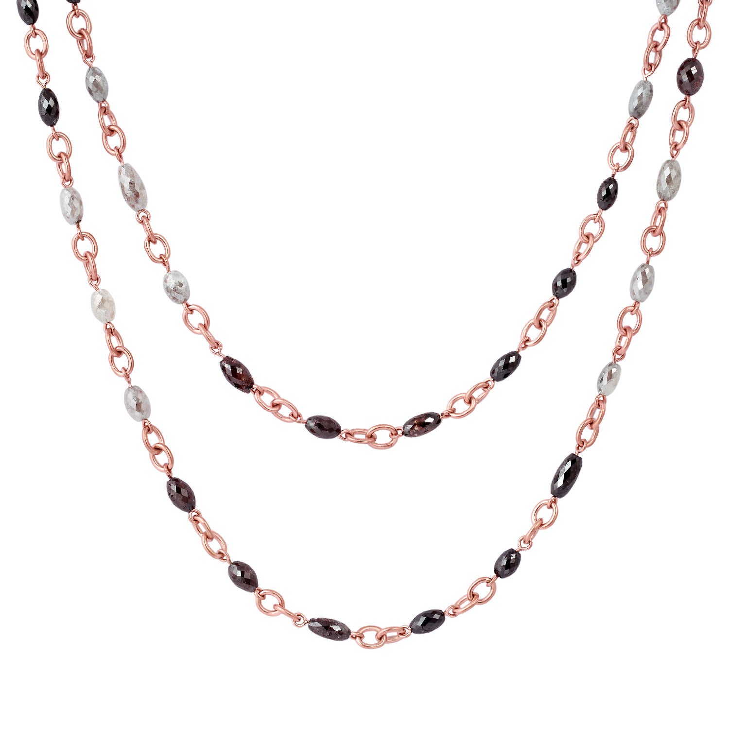 18K Rose Gold Faceted Multicolor Ice Diamond Beads Rope Lariat Long Necklace for Women - Elegant Statement Jewelry for Evening Parties, Weddings & Special Occasions