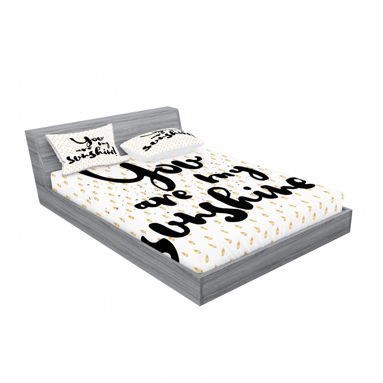 Ambesonne 2-Piece Full Size Fitted Sheet Set with 4 Pillow Shams - Brown Droplets Romantic Bedding Collection | White & Yellow Luxury Cotton Blend Sheets for Master Bedroom, Guest Room & Vacation Homes