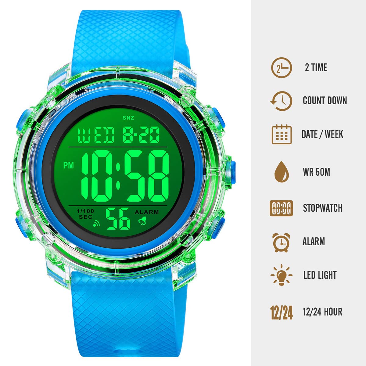 Zolohoni Digital Sports Watch for Women & Men - Waterproof LED Stopwatch with Date Display - Perfect for Running, Swimming & Outdoor Activities