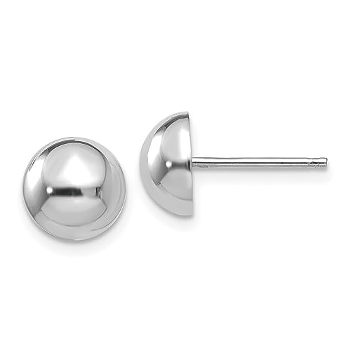 14K White Gold 8mm Half Ball Stud Earrings for Women - Hypoallergenic Luxury Jewelry for Everyday Wear, Parties & Special Occasions