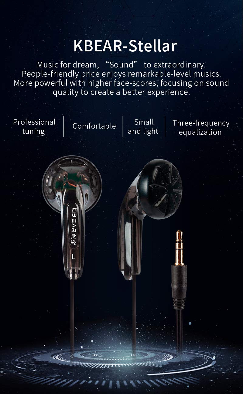 KBEAR Stellar 1DD HiFi Wired Earbuds - High Resolution Stereo In-Ear Headphones with Deep Bass, Compatible with Android Phones, Tablets, MP3 Players (Blue, No Mic) - Perfect for Music Lovers, Commuting & Workout