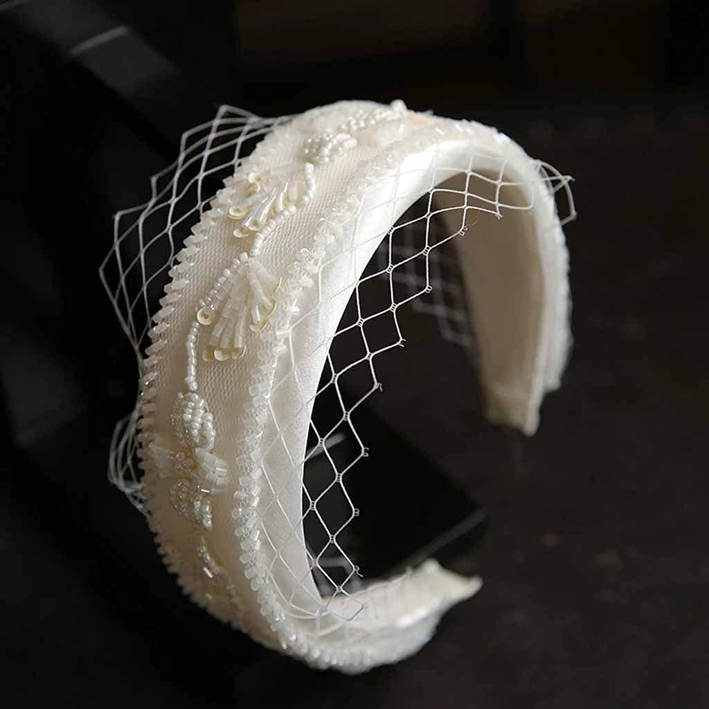 Elegant Retro White Mesh Hairband - Fairy Princess Wedding Tiara Bridal Hair Accessories for Brides, Flower Girls & Special Occasions