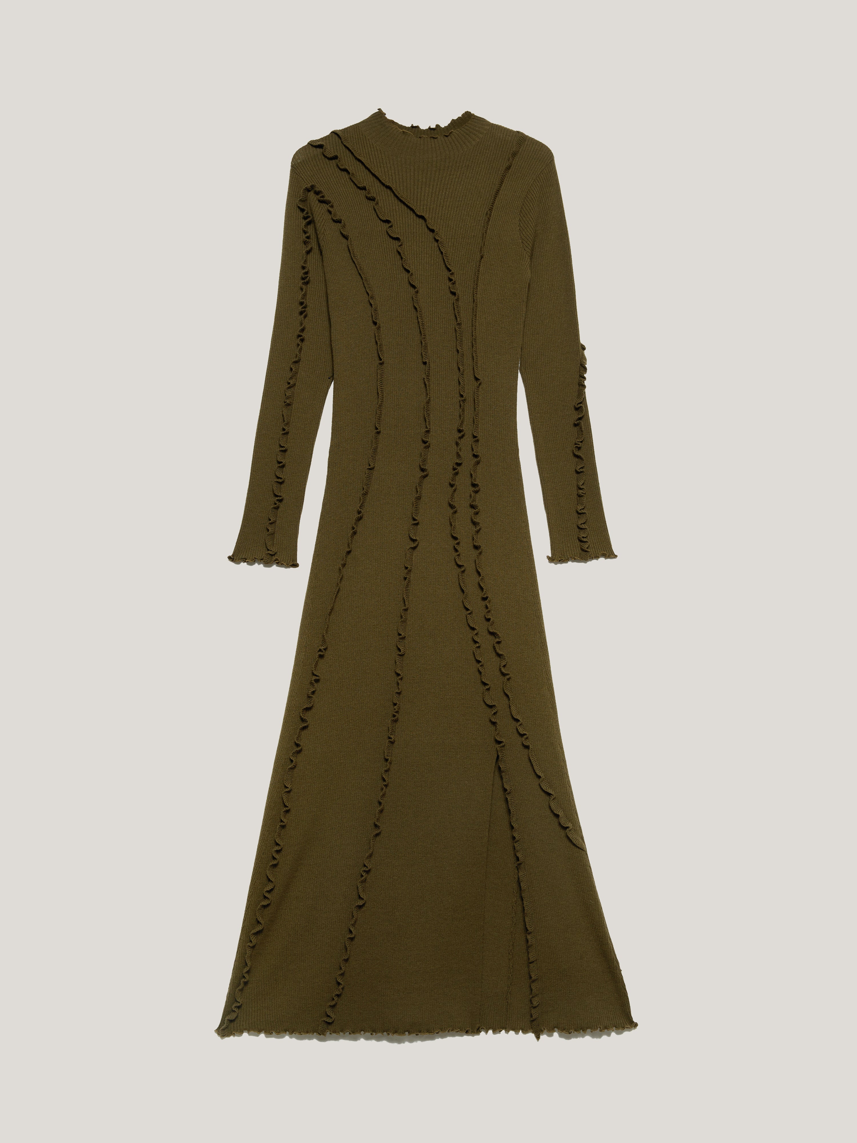 Elegant Ruffle Detail Knitted Dress in Khaki - Perfect for Casual Outings, Date Nights, and Office Wear