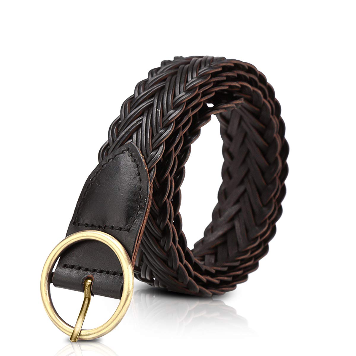 LumiSyne Women's Braided Elastic Waist Belt - Vintage Leather Belt with Round Buckle - Adjustable Waistband for Dresses, Jeans & Pants - Perfect for Office, Casual & Evening Wear
