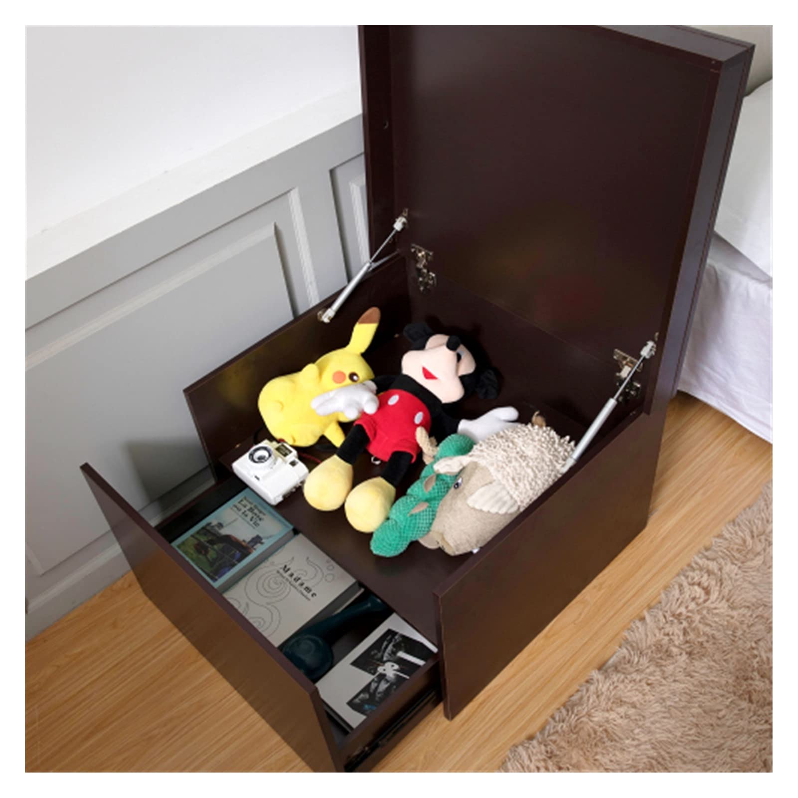 Wooden Shoe Storage Bench with Cabinet - Brown Shoe Organizer Ottoman for Entryway, Bedroom & Closet Organization