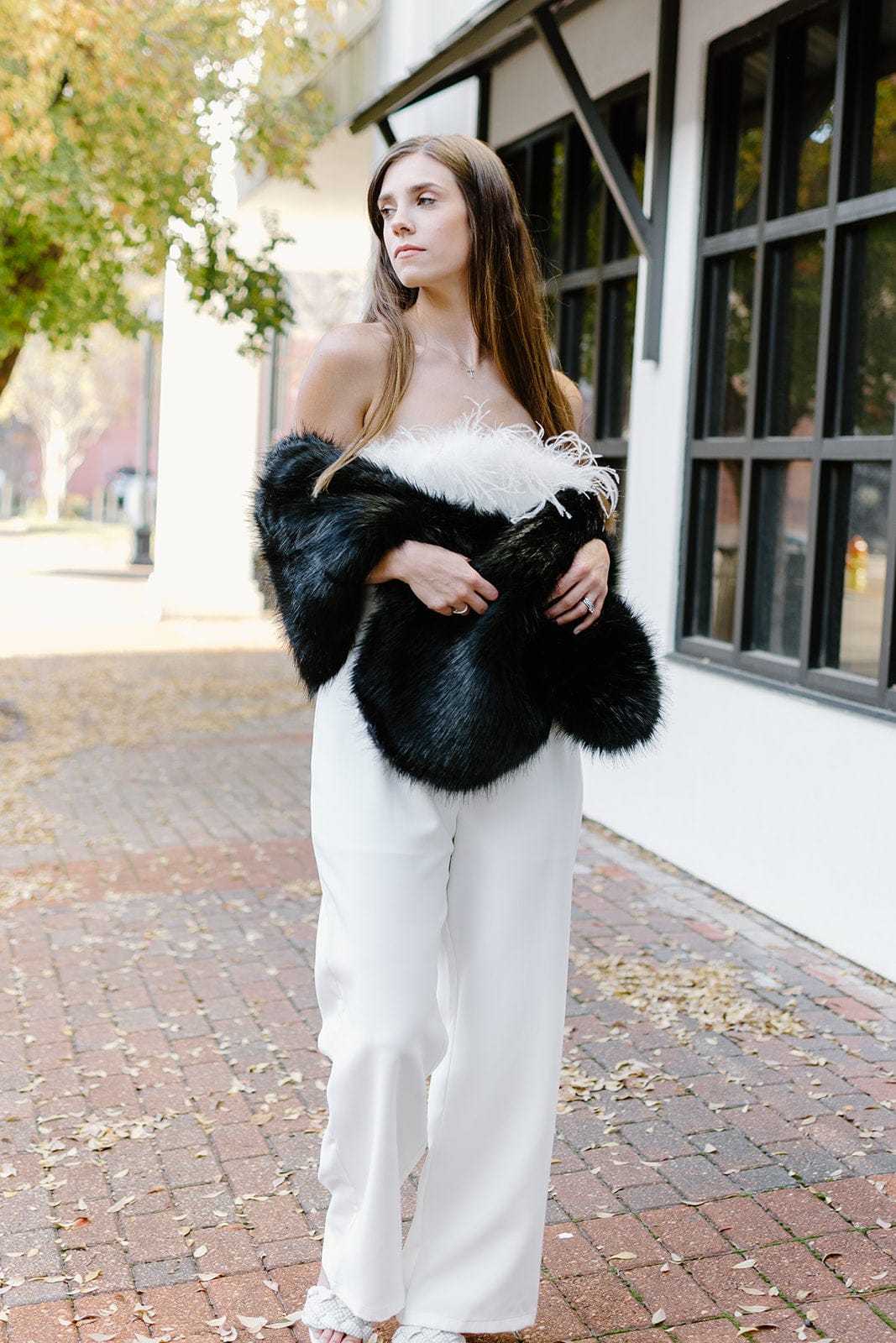 Black Faux Fur Shawl Wrap - Soft Winter Scarf for Women - Elegant Evening Wear & Cold Weather Accessory