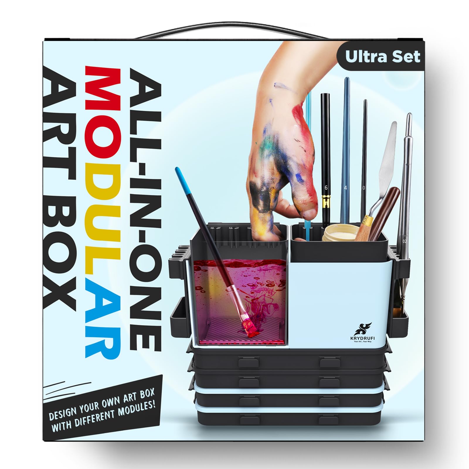 Portable All-in-One Modular Painting Station with Paint Brush Cleaner & Holders, Wet Palette Tray with Lid for Miniature & Acrylic Painting - Perfect for Artists, Hobbyists & DIY Craft Projects (Ultra Set)