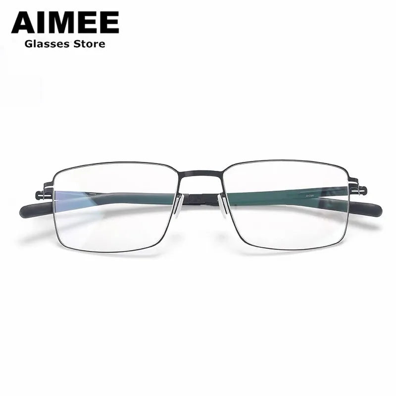 Unisex Full Rim Square Screwless Titanium Alloy Eyeglasses Frame 13519 - Lightweight Durable Glasses for Work, Reading & Fashion