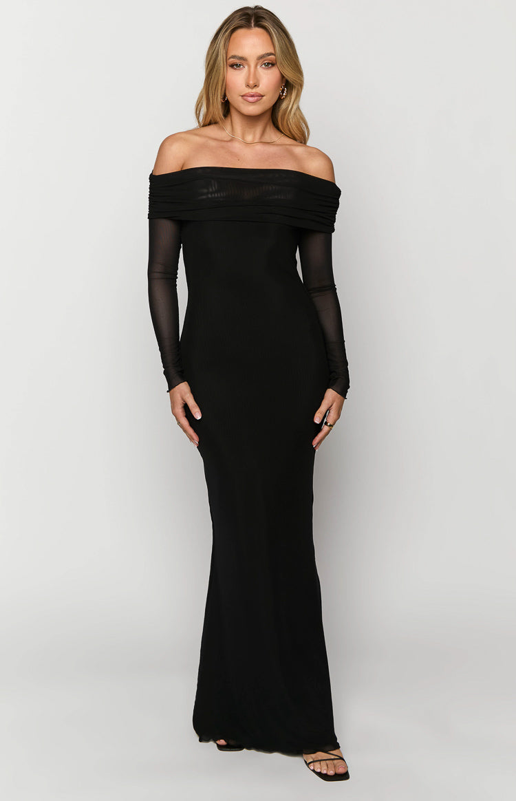 Coraline Black Long Sleeve Maxi Dress for Women - Elegant Gothic Lace Evening Gown for Parties, Weddings & Formal Events