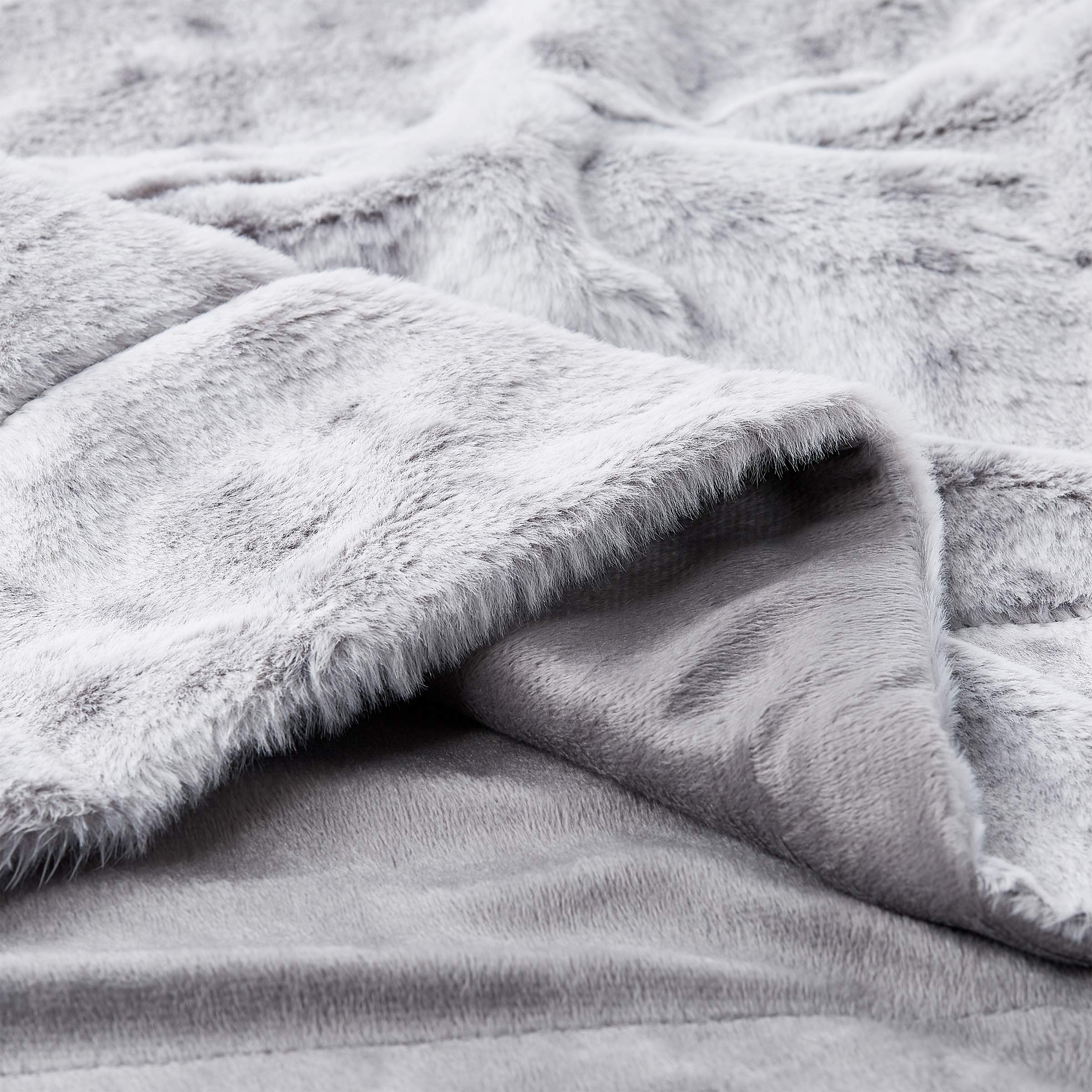 Luxury Hypoallergenic Faux Rabbit Fur & Mink Backed Plush Throw Blanket - Soft Cozy Couch & Bed Blanket for Living Room, Bedroom Decor - Light Gray - Perfect for Winter Warmth, Gifts & Home Styling by Lavish Home