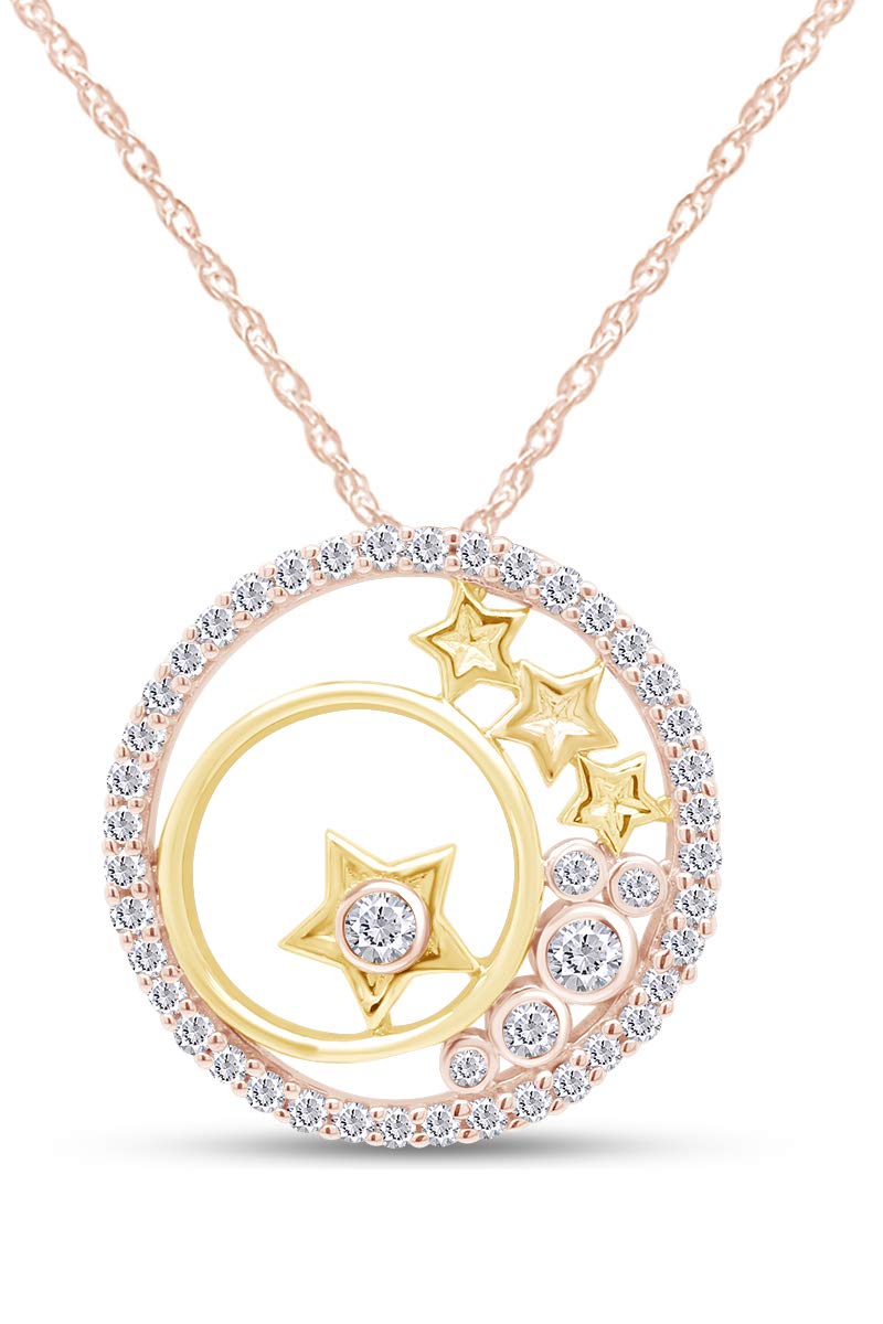 1/3 Carat Natural Diamond Moon & Star Pendant Necklace - 14k Gold Over Sterling Silver, I-J Color, I2-I3 Clarity - Perfect Mother's Day Jewelry Gift for Women - Elegant Necklace for Anniversary, Birthday, Valentine's Day & Special Occasions